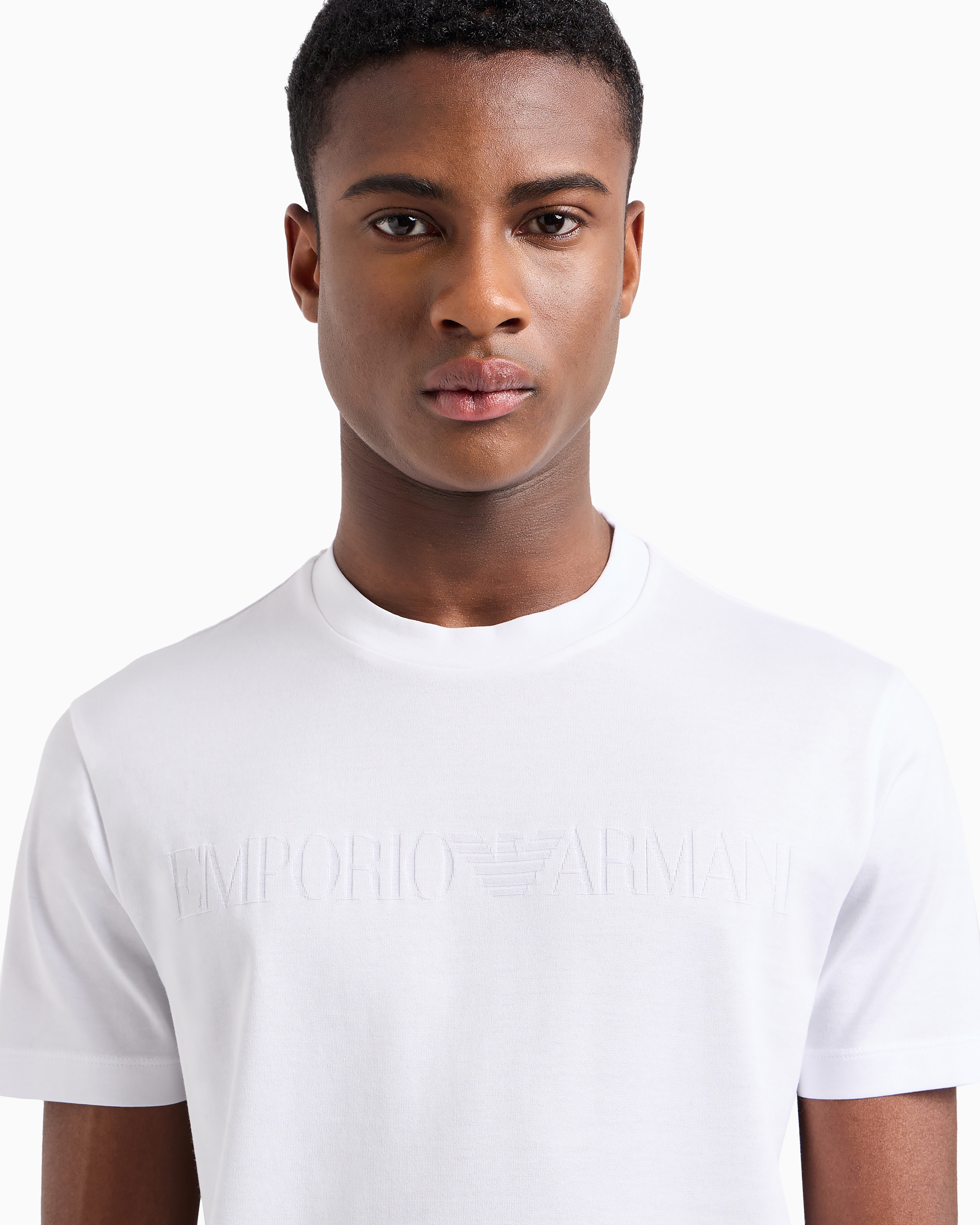 Emporio Armani White Logo Embroidery T-shirt In White