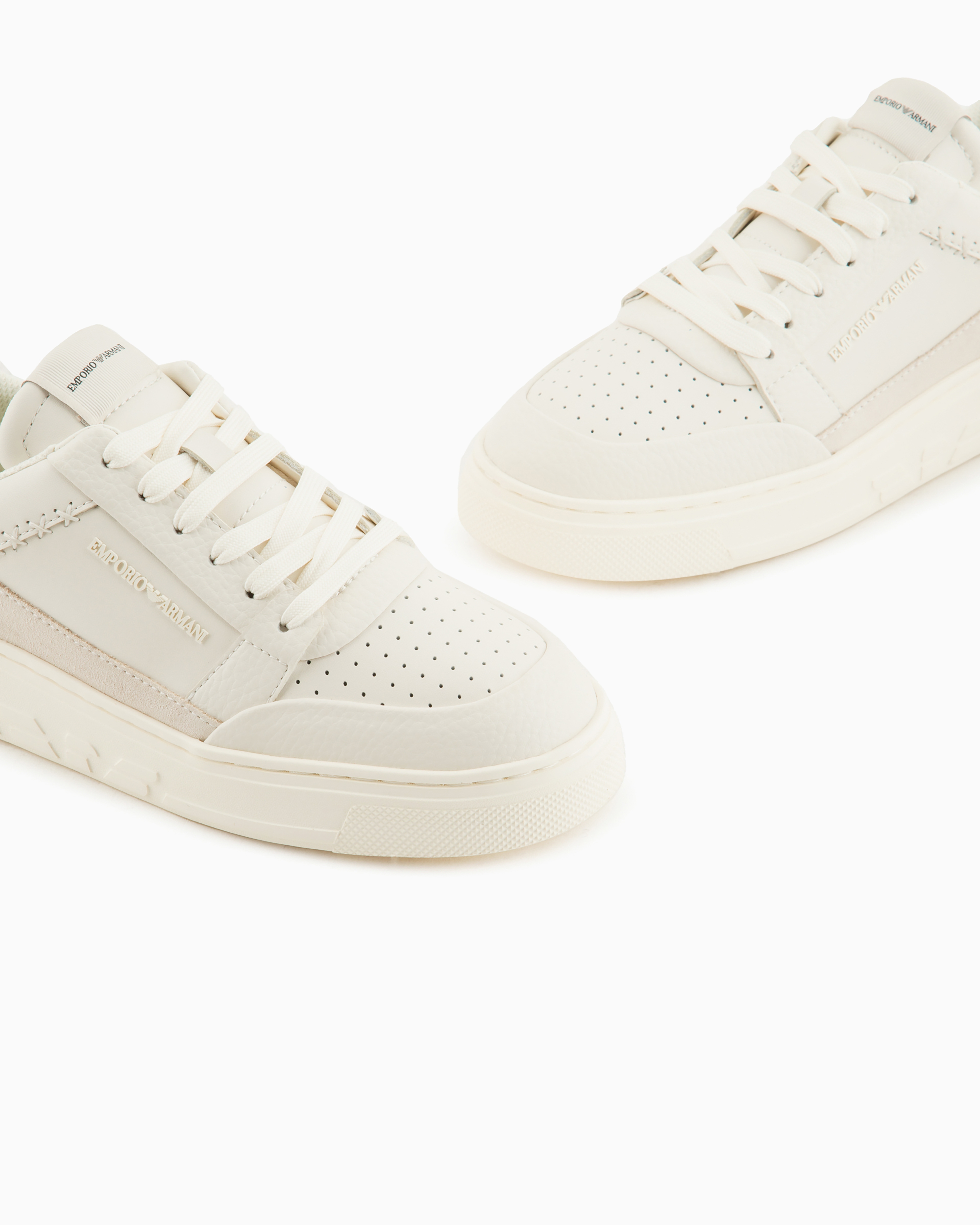 Emporio Armani Asv Regenerated-leather Sneakers With Contrasting Details In White