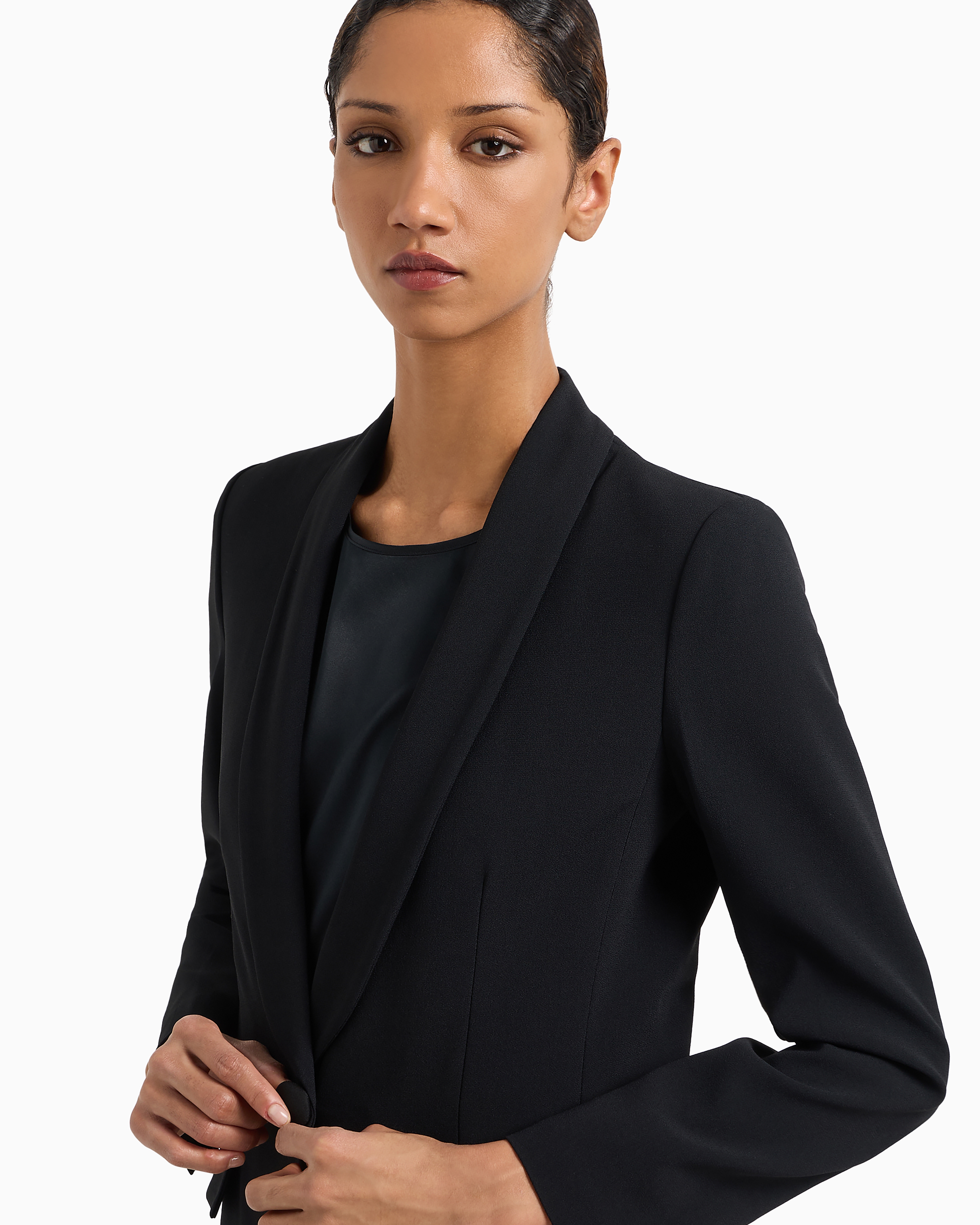 Shop Emporio Armani Envers-satin, Shawl-collar Jacket In Black