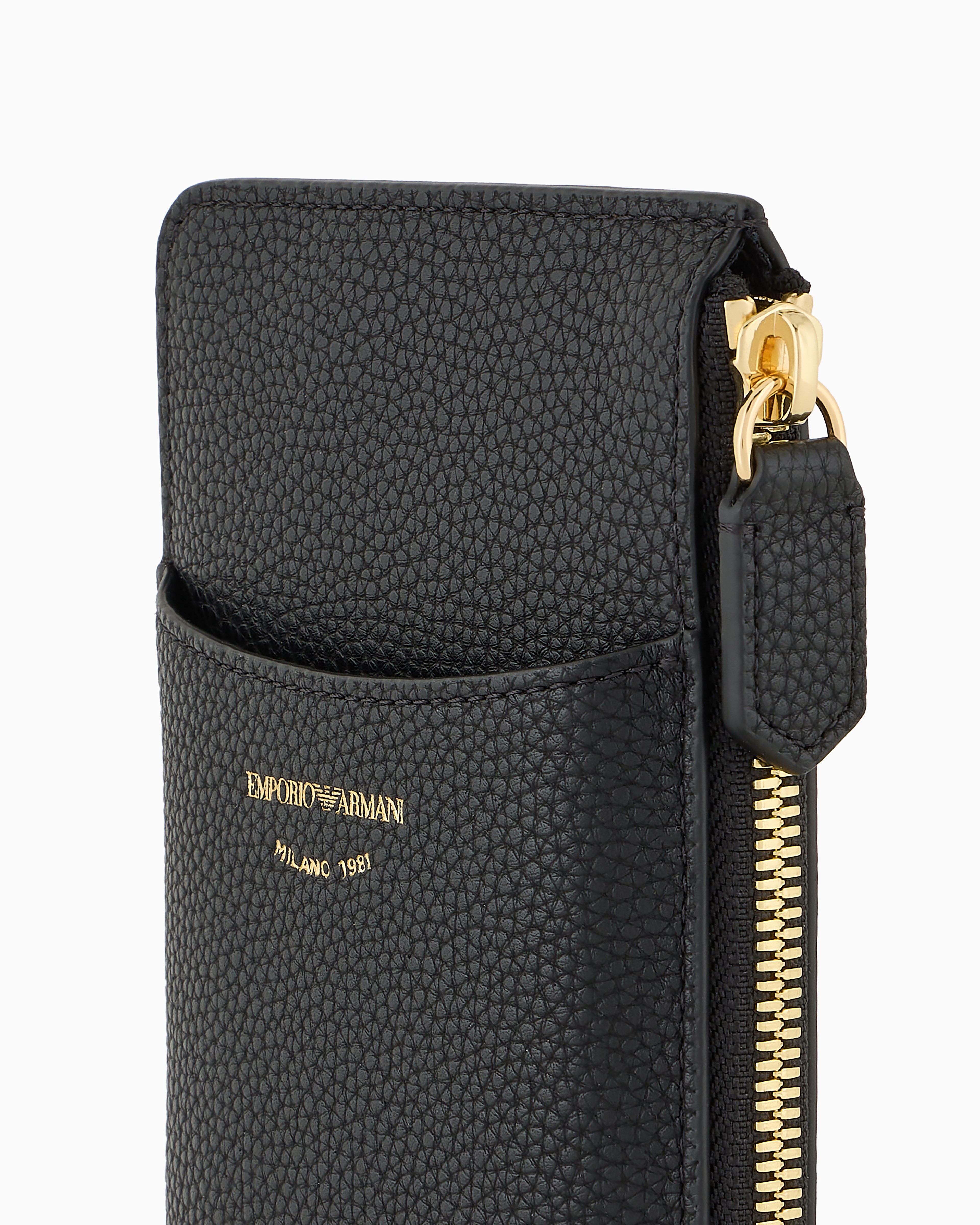 Emporio Armani Official Store Deer-print Myea Phone Case With Zip And Pockets In Black