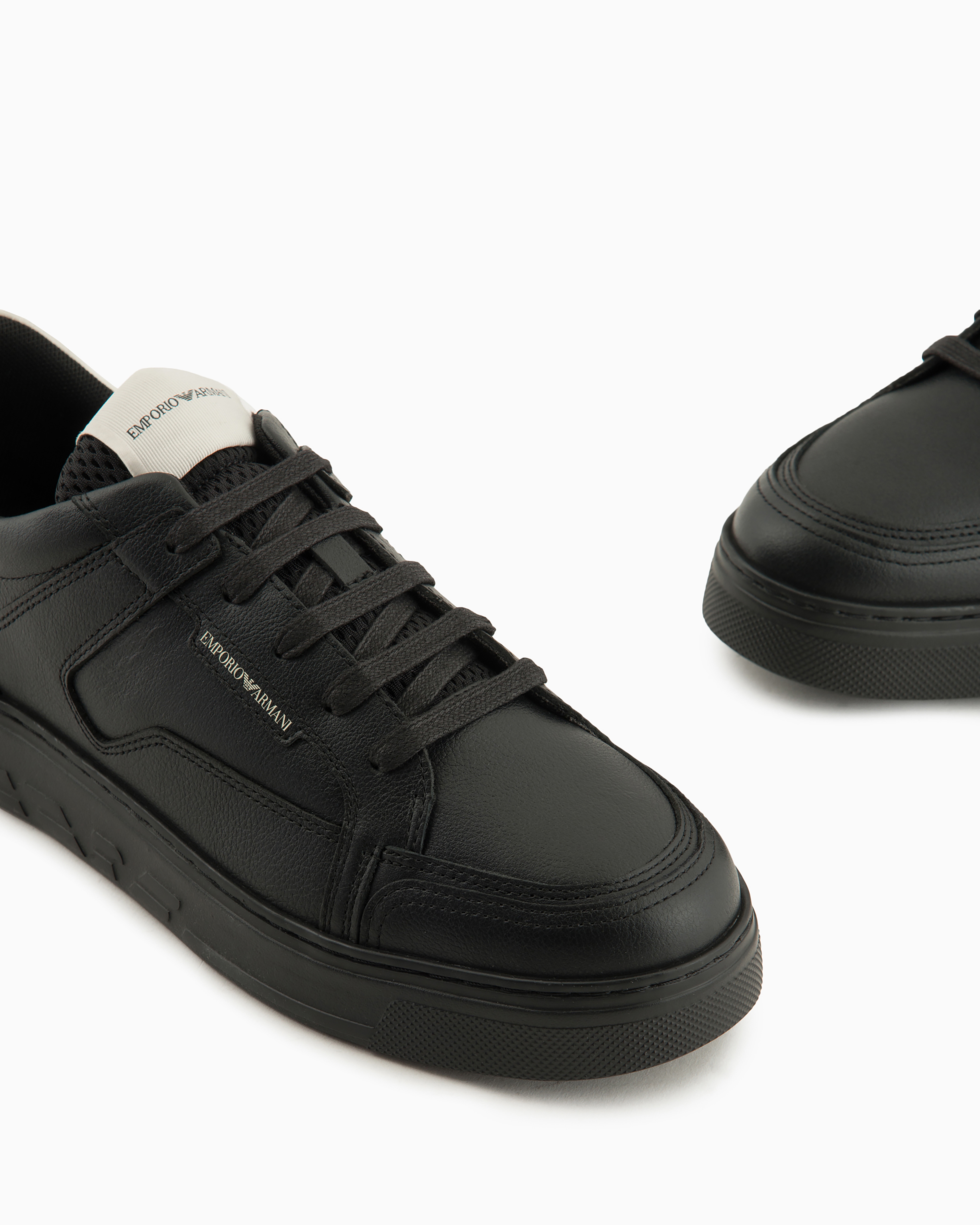 EMPORIO ARMANI HAMMERED-LEATHER SNEAKERS