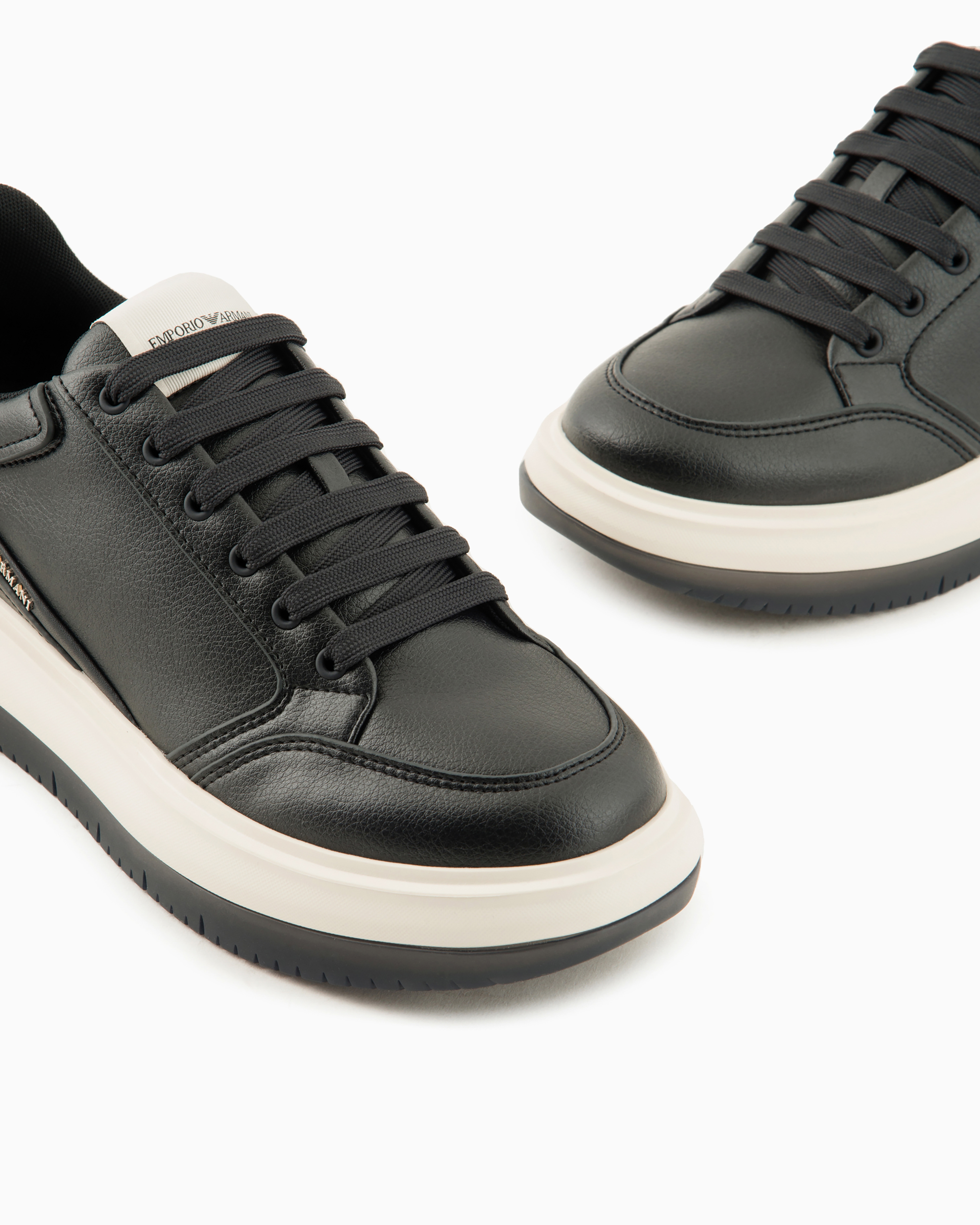 EMPORIO ARMANI HAMMERED-LEATHER SNEAKERS WITH SIDE LOGO 