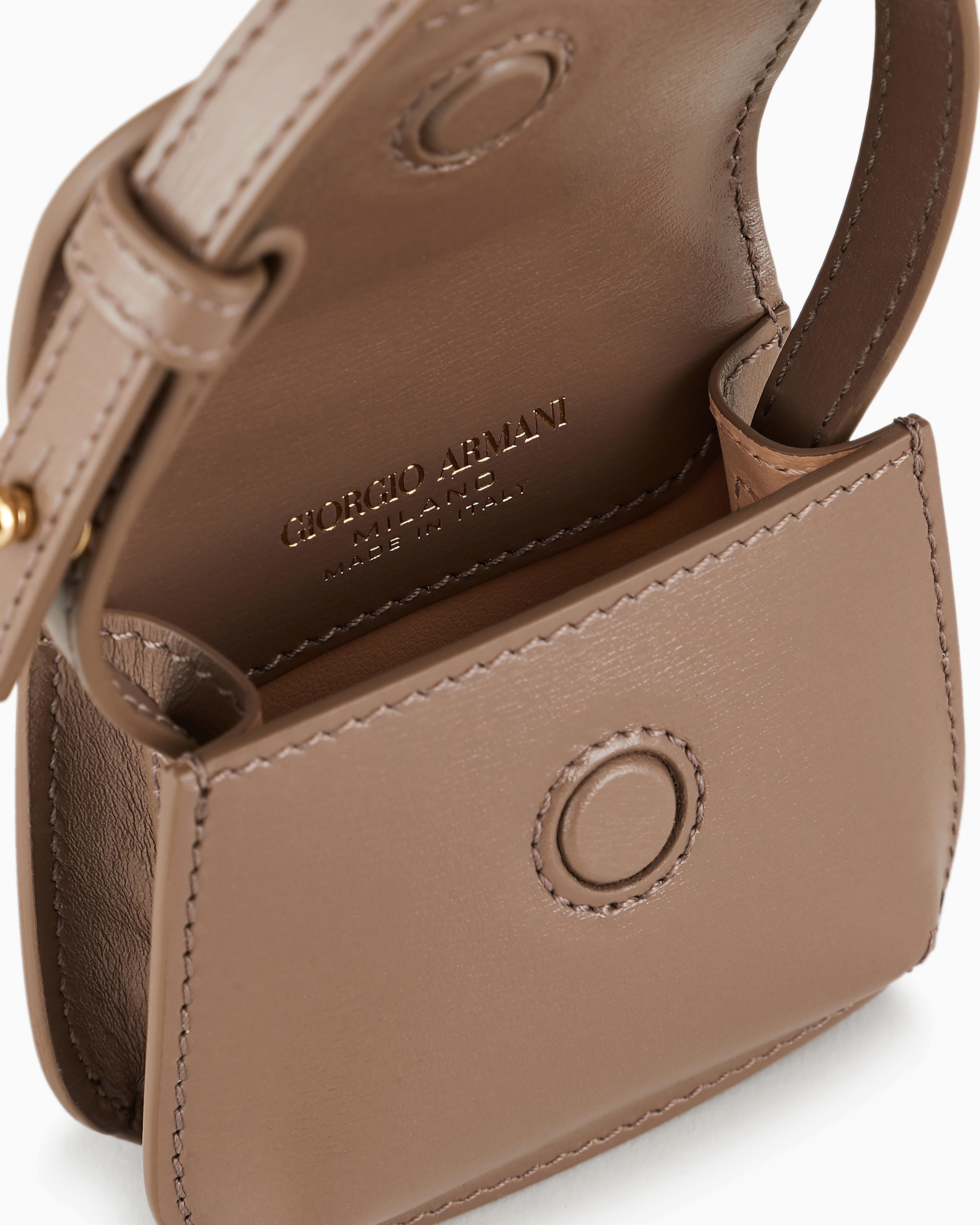 Shop Giorgio Armani La Prima Palmellato Leather Mini-charm In Mud