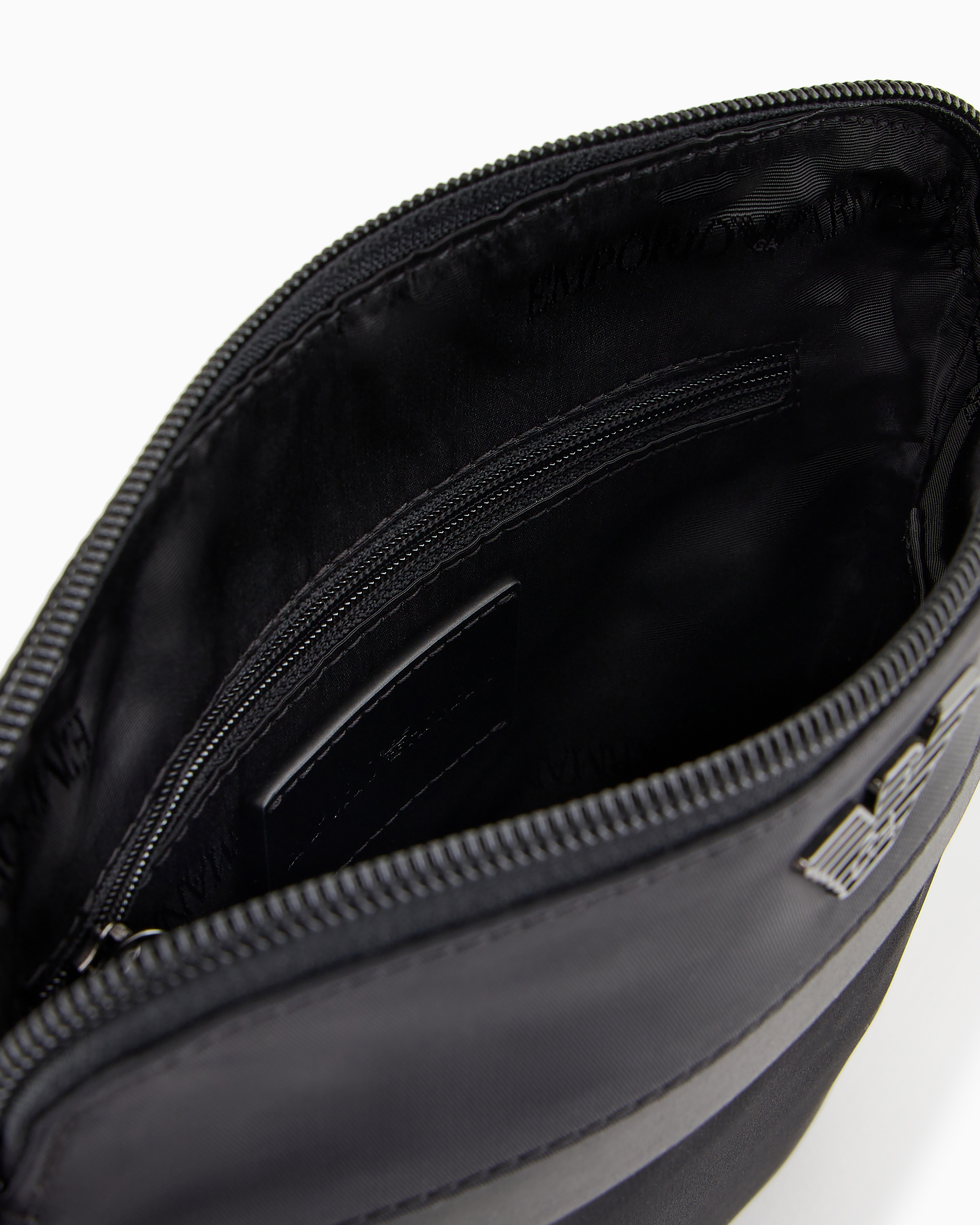 Emporio Armani Official Store Flat Armani Sustainability Values Crossbody Bag In Recycled Nylon In Black