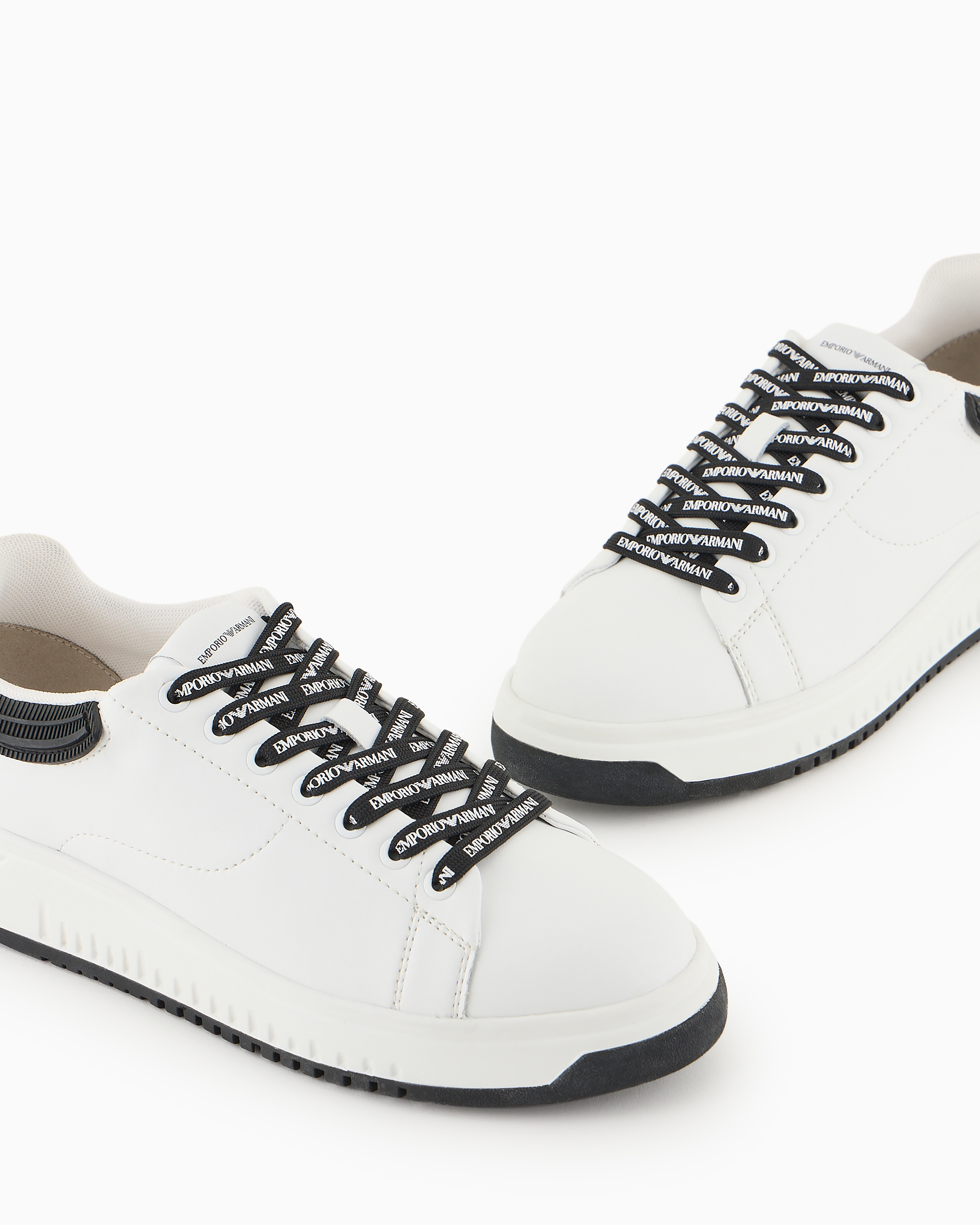 Emporio Armani Leather Sneakers With Rubber Backs In Bianco E Nero