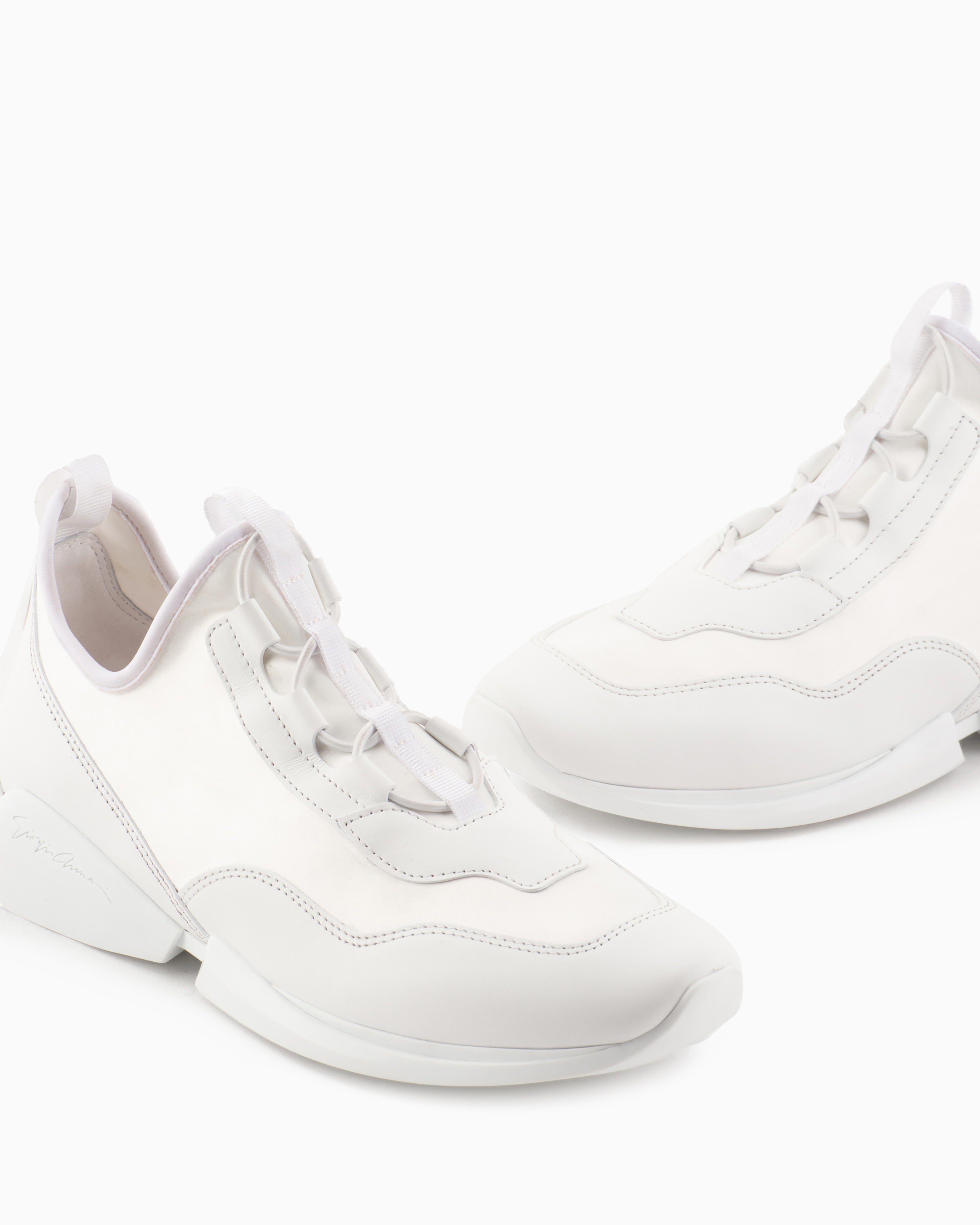 Giorgio Armani Official Store Technical Fabric And Leather Sneakers In White