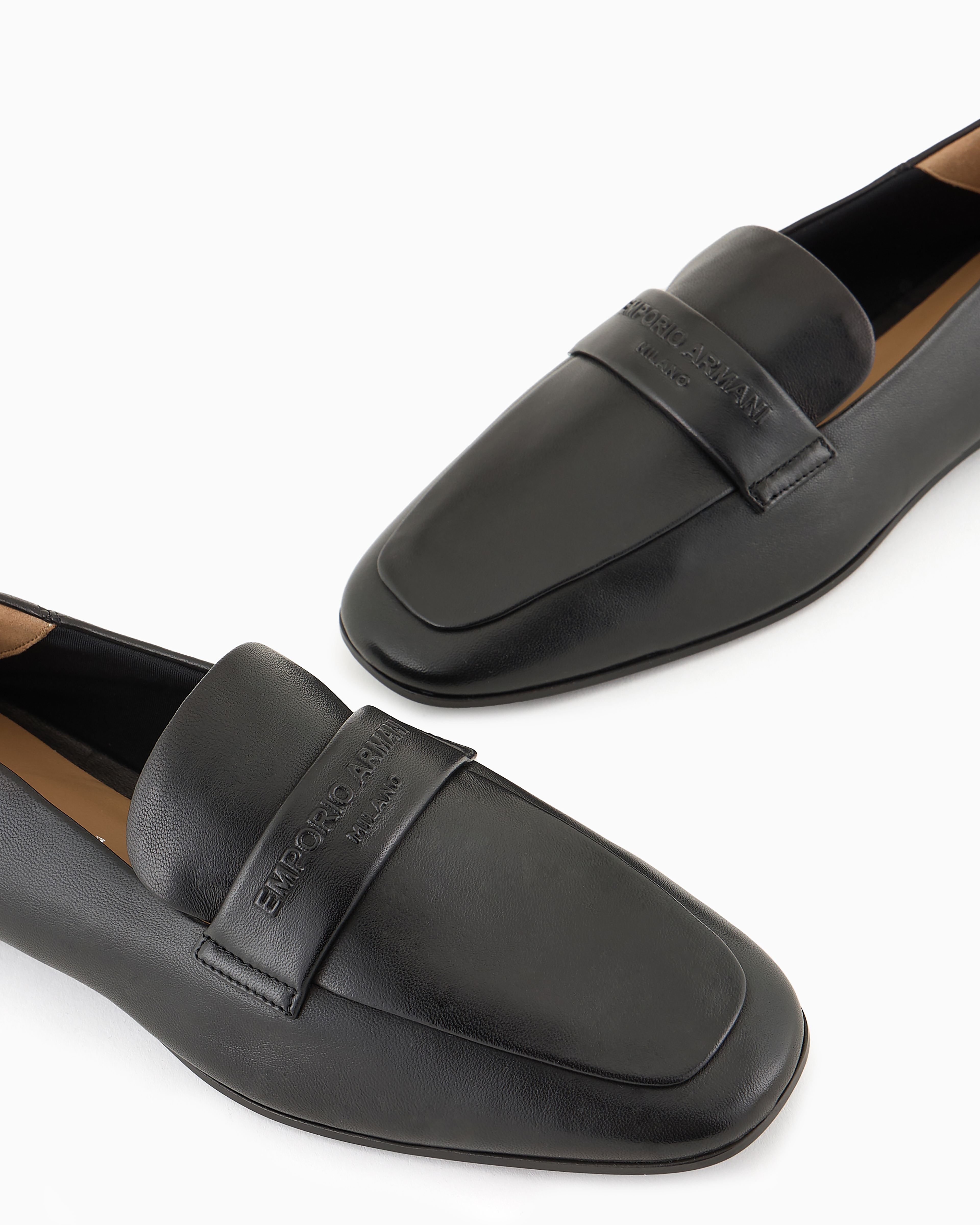 Emporio Armani Nappa Leather Loafers With Embossed Logo In Black