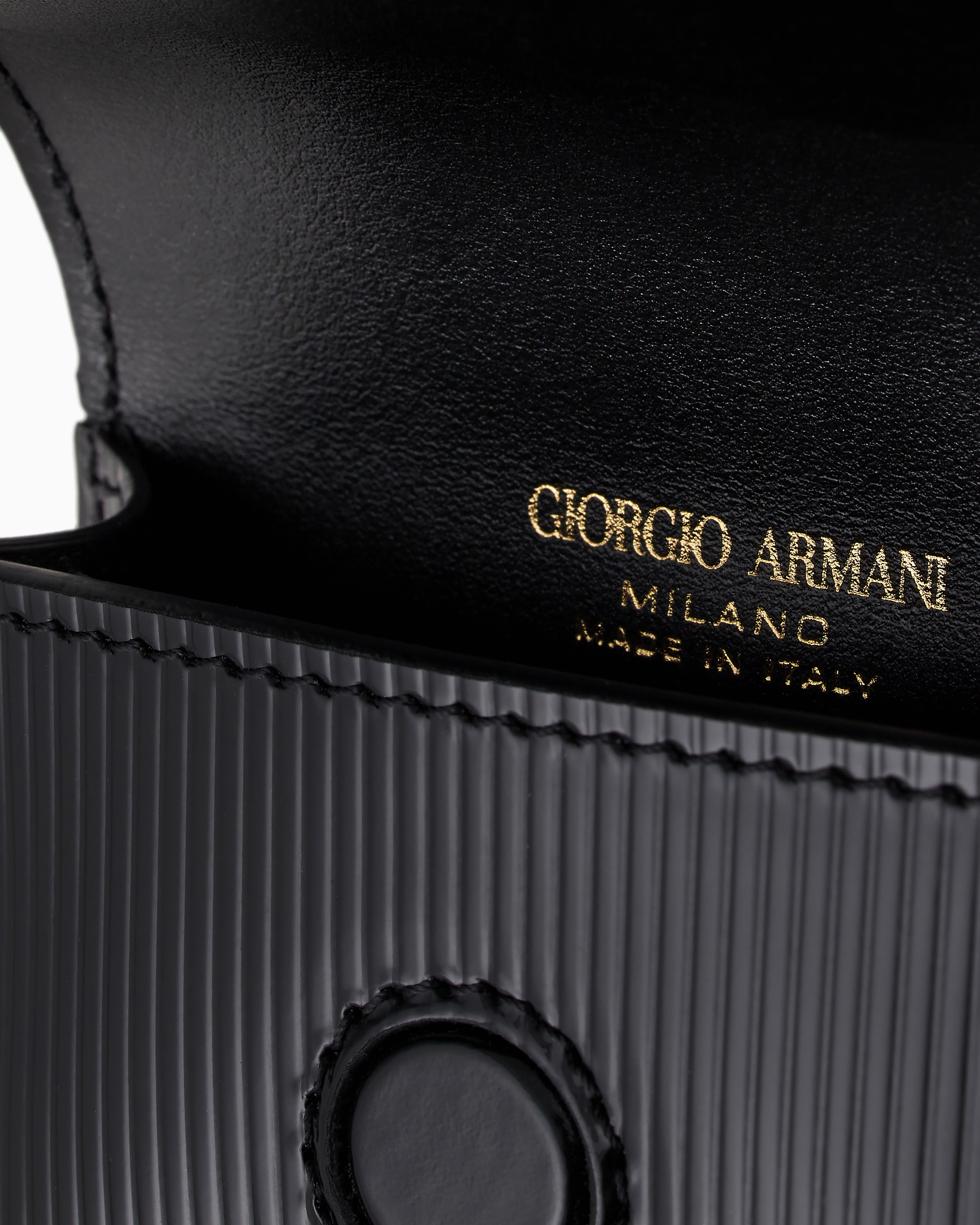 Giorgio Armani La Prima Striped, Lamé-leather Mini Charm In Black