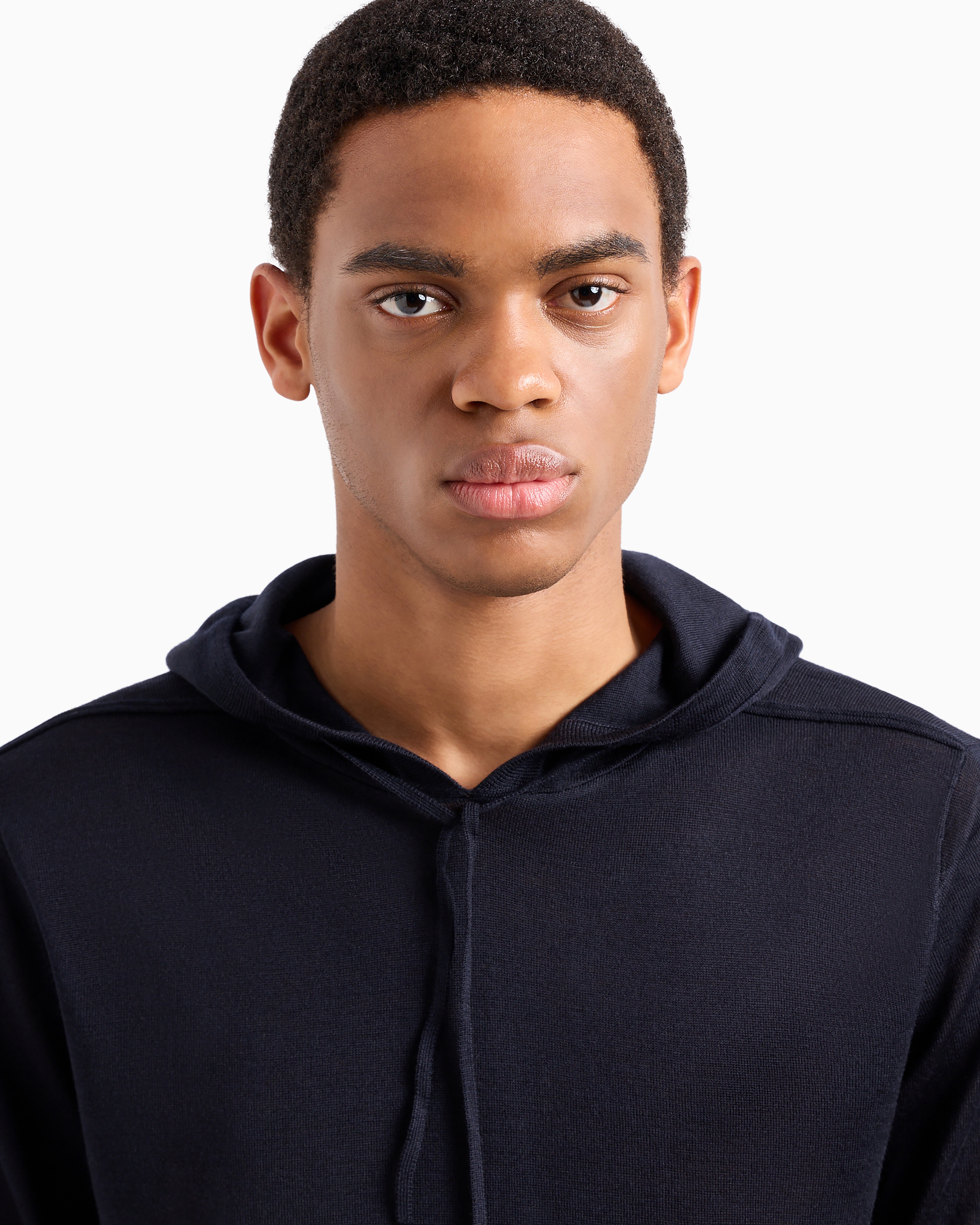 Emporio Armani Lyocell-blend Hooded Jumper In Navy Blue