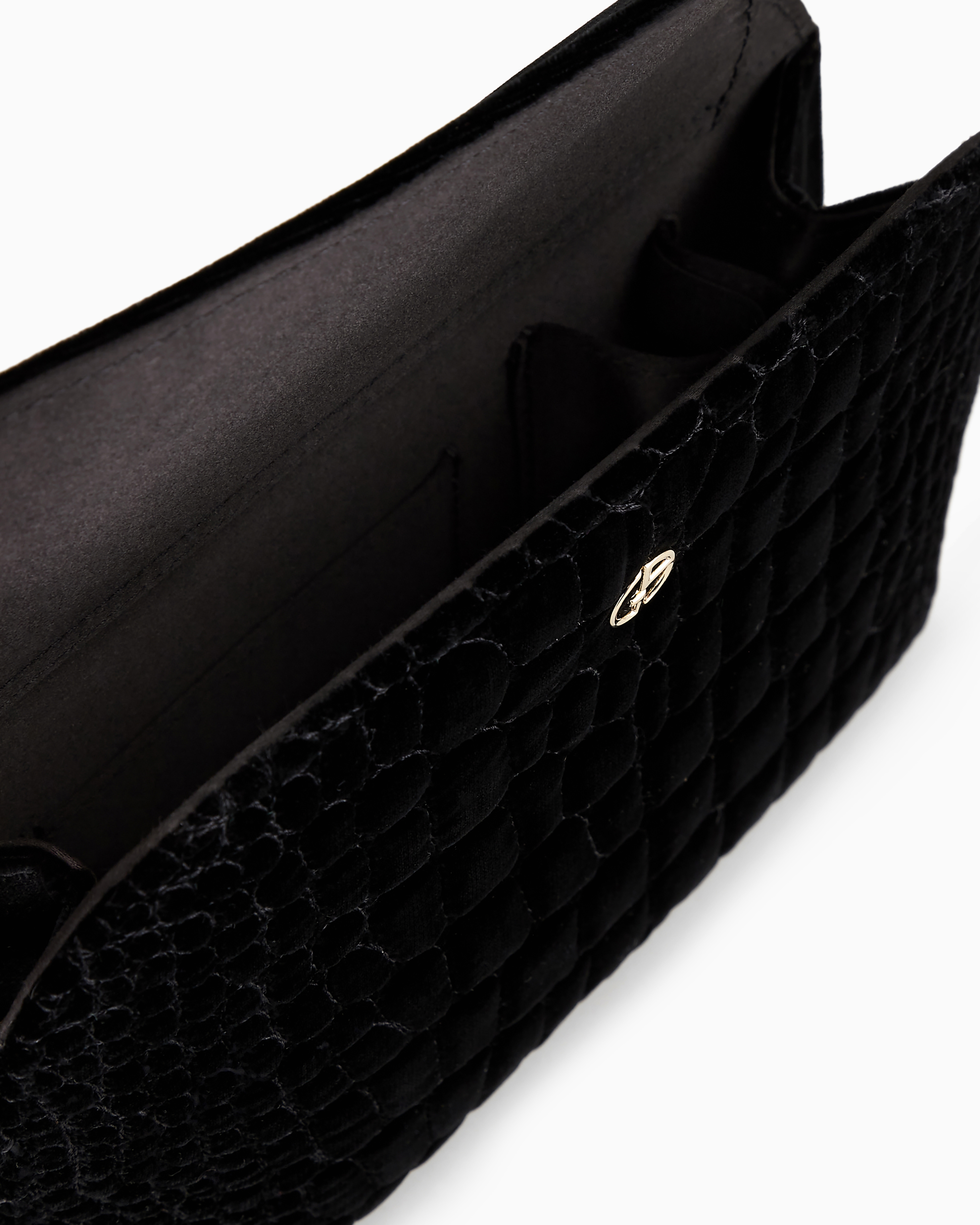 Shop Giorgio Armani La Prima Croc-quilted Velvet Clutch Bag In Black