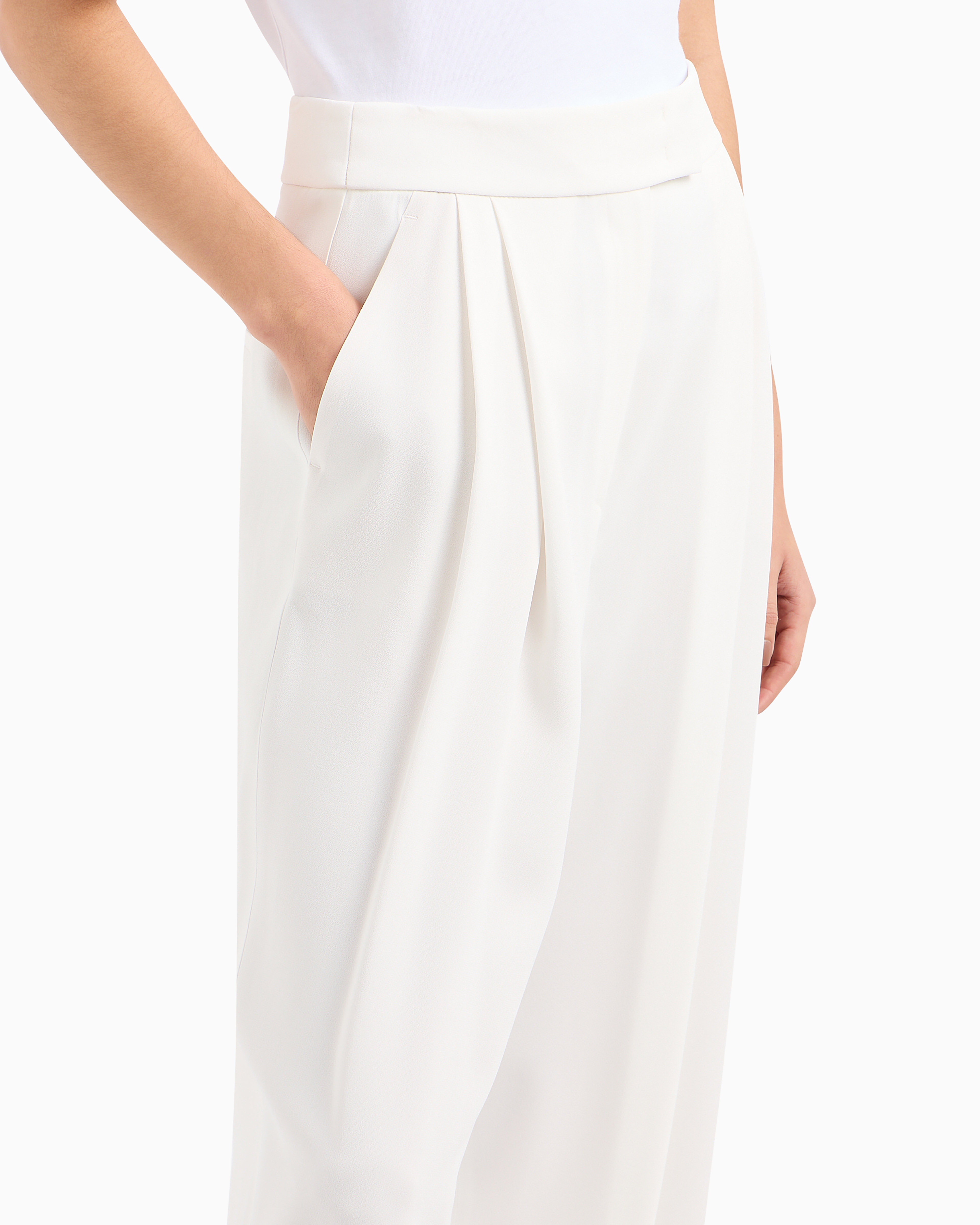 Emporio Armani Official Store Envers-satin Palazzo Trousers With Darts In White