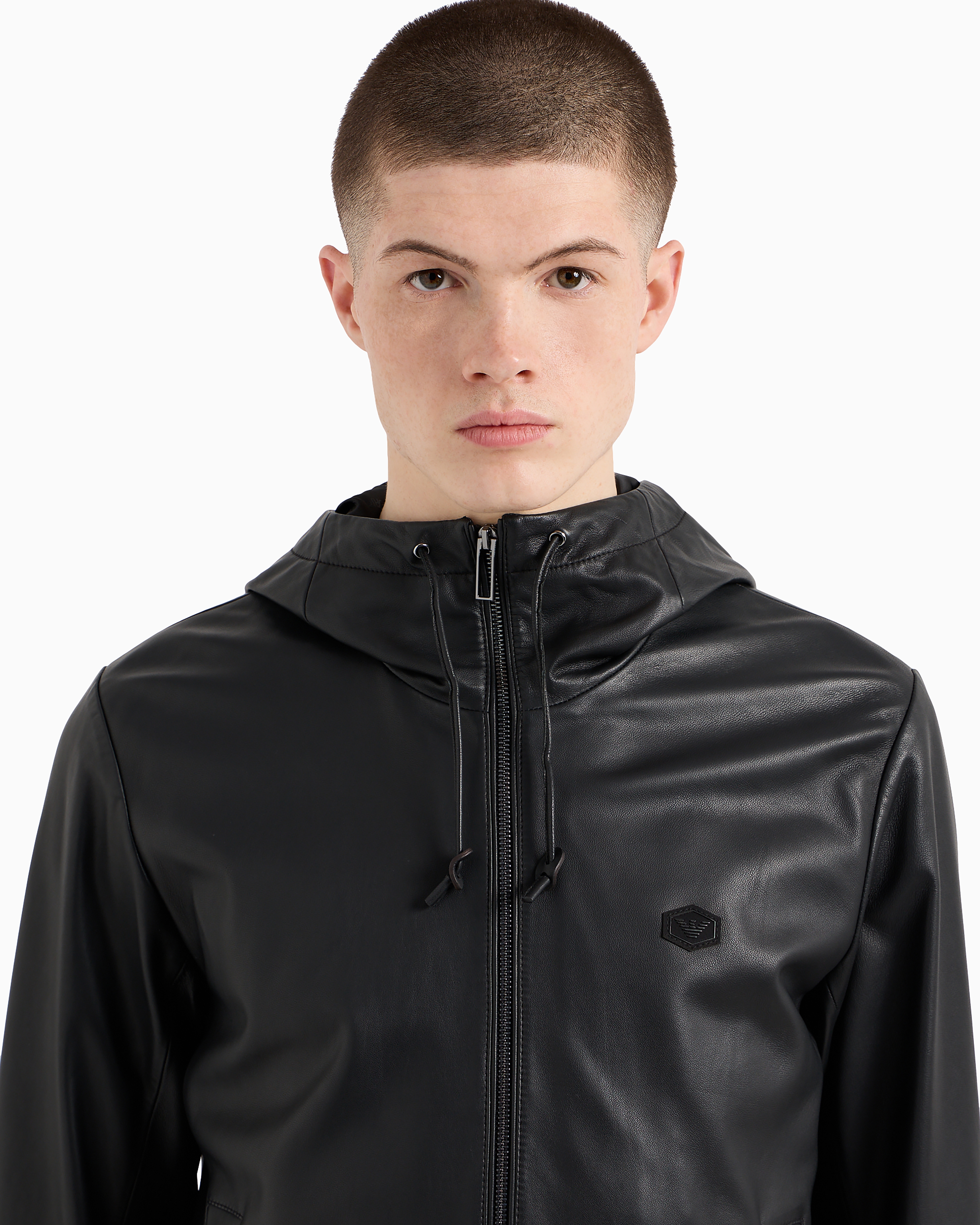 Shop Emporio Armani Hooded, Semi-aniline Nappa Lambskin Blouson With Full-length Zip In Black