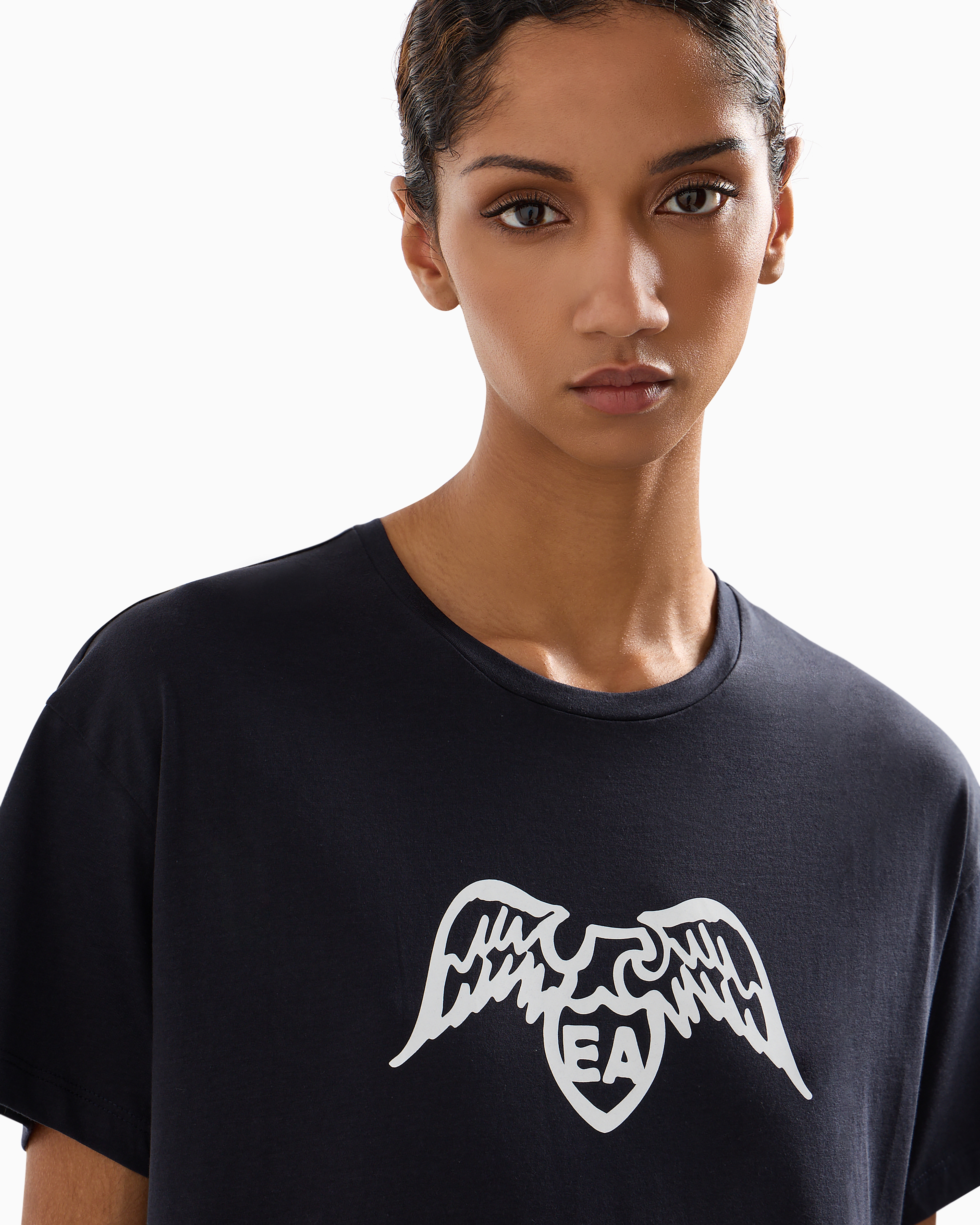 Shop Emporio Armani Pima T-shirt With Eagle Logo In Navy Blue