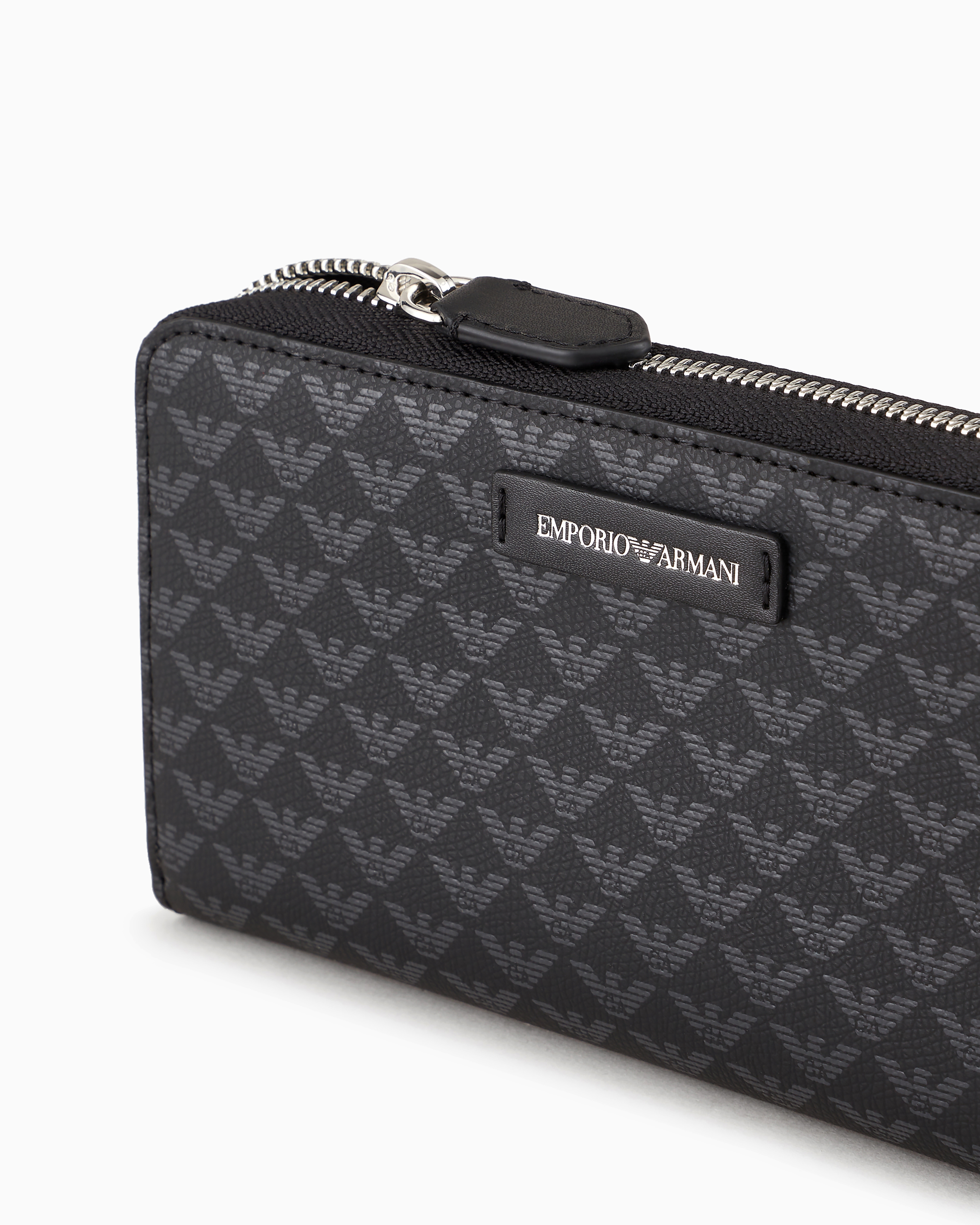 Emporio Armani Official Store All-over Eagle Wallet With Wraparound Zip In Black