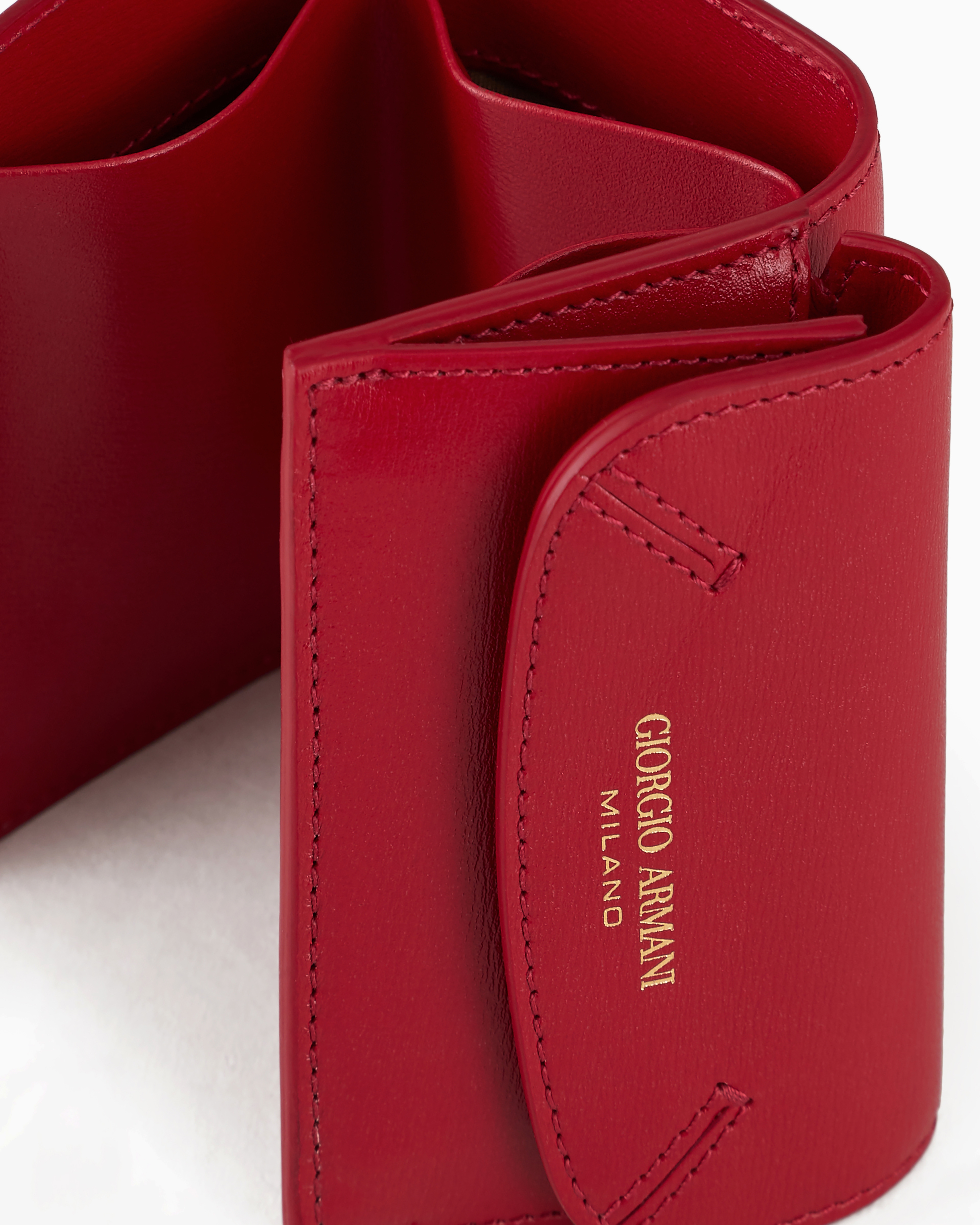 Shop Giorgio Armani Mini La Prima Trifold Wallet In Palmellato Leather In Rot