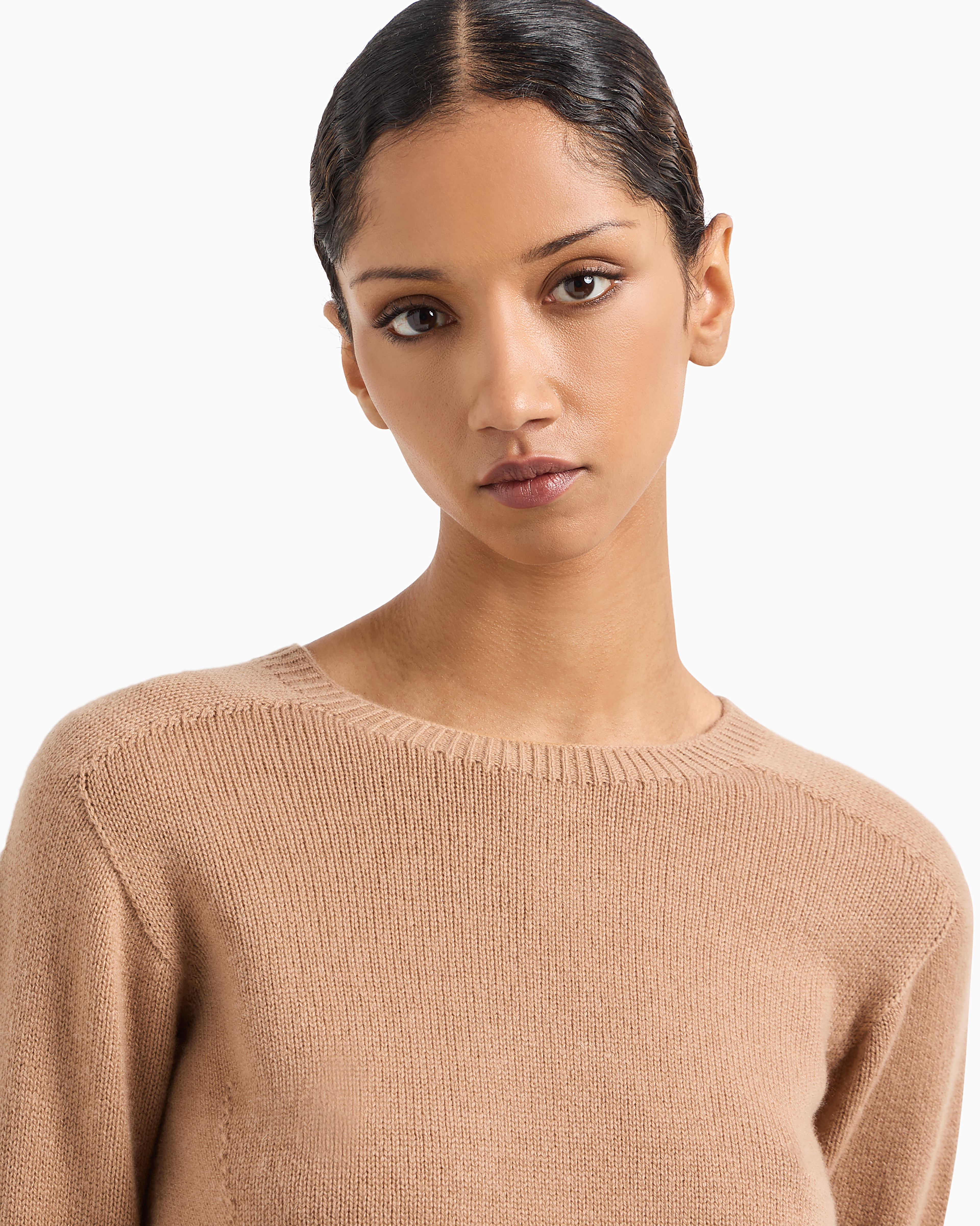 Shop Emporio Armani Pure Cashmere Crew-neck Jumper In Camel