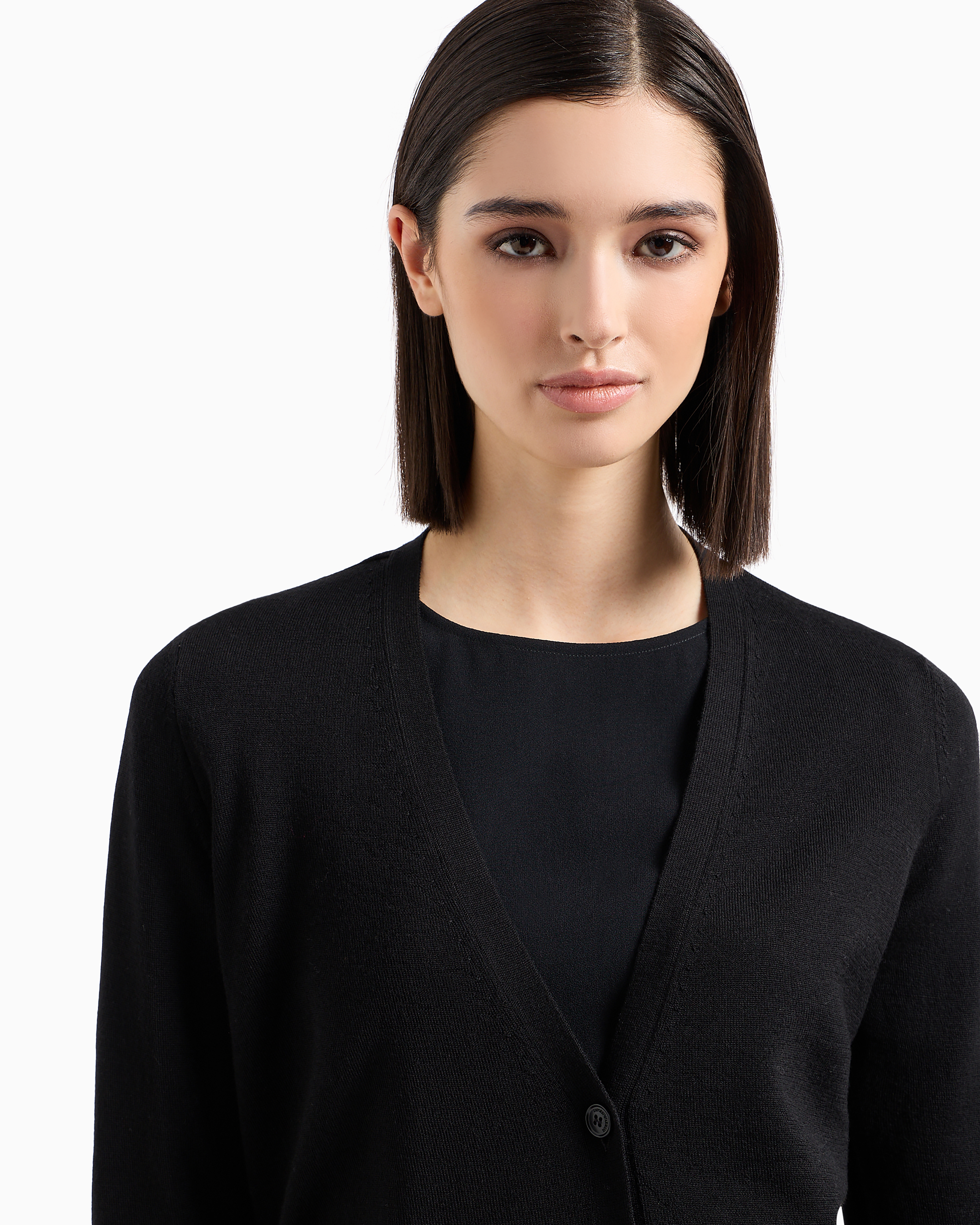 Shop Emporio Armani Plain Knit Pure Virgin Wool Cardigan In Black