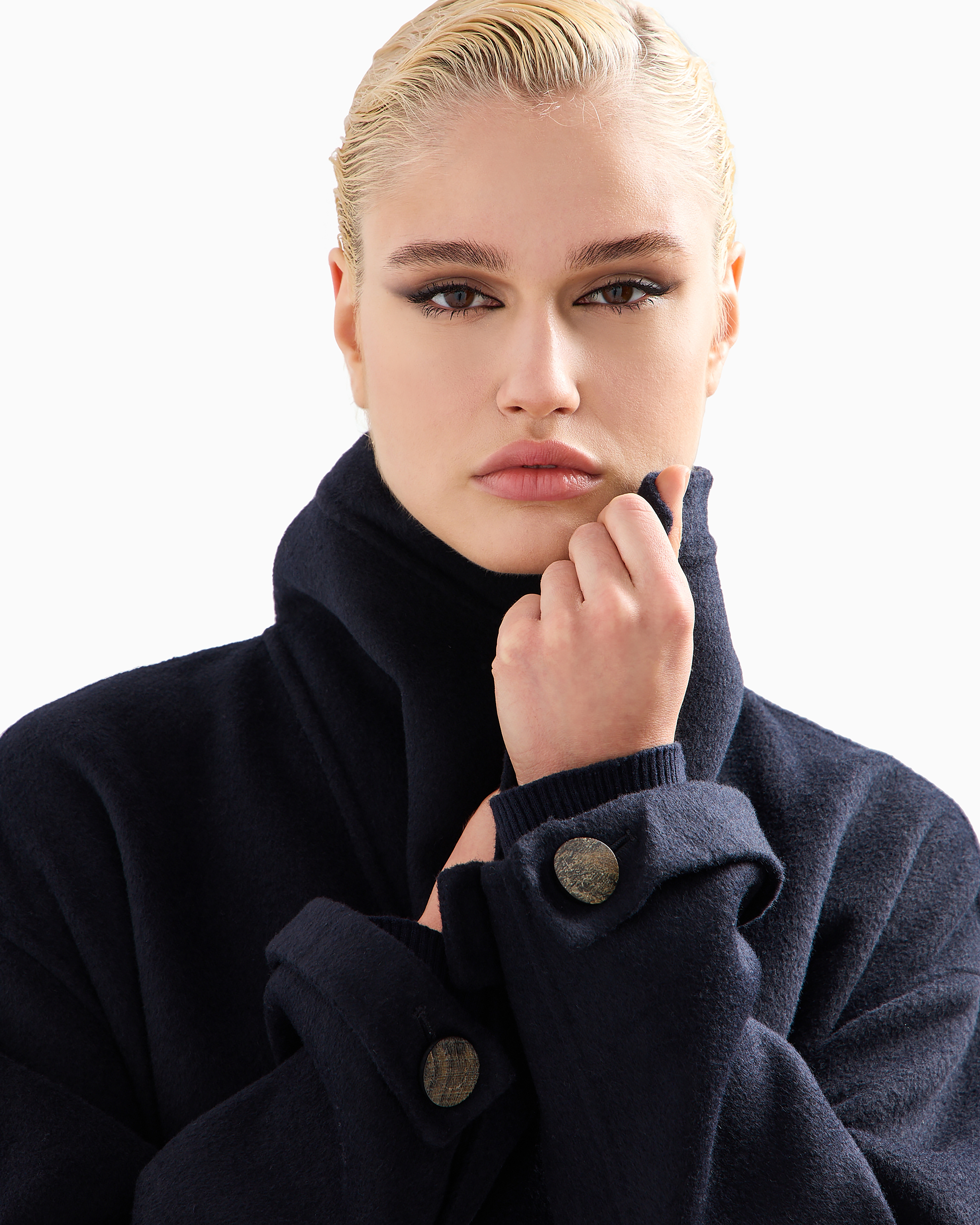 Emporio Armani Official Store Compact Double Wool-blend Robe Coat In Navy Blue