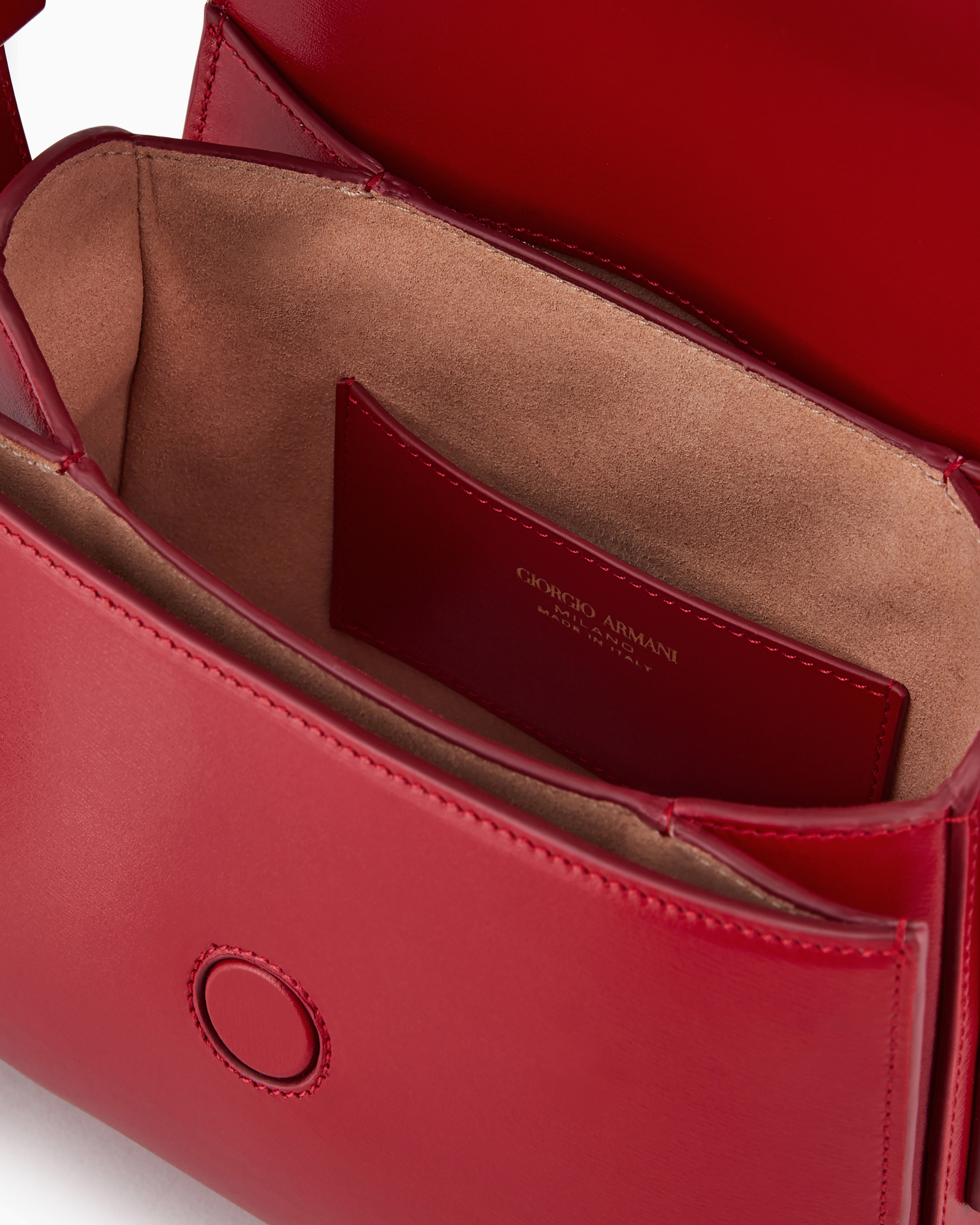 Shop Giorgio Armani Small Palmellato-leather La Prima Bag In Red