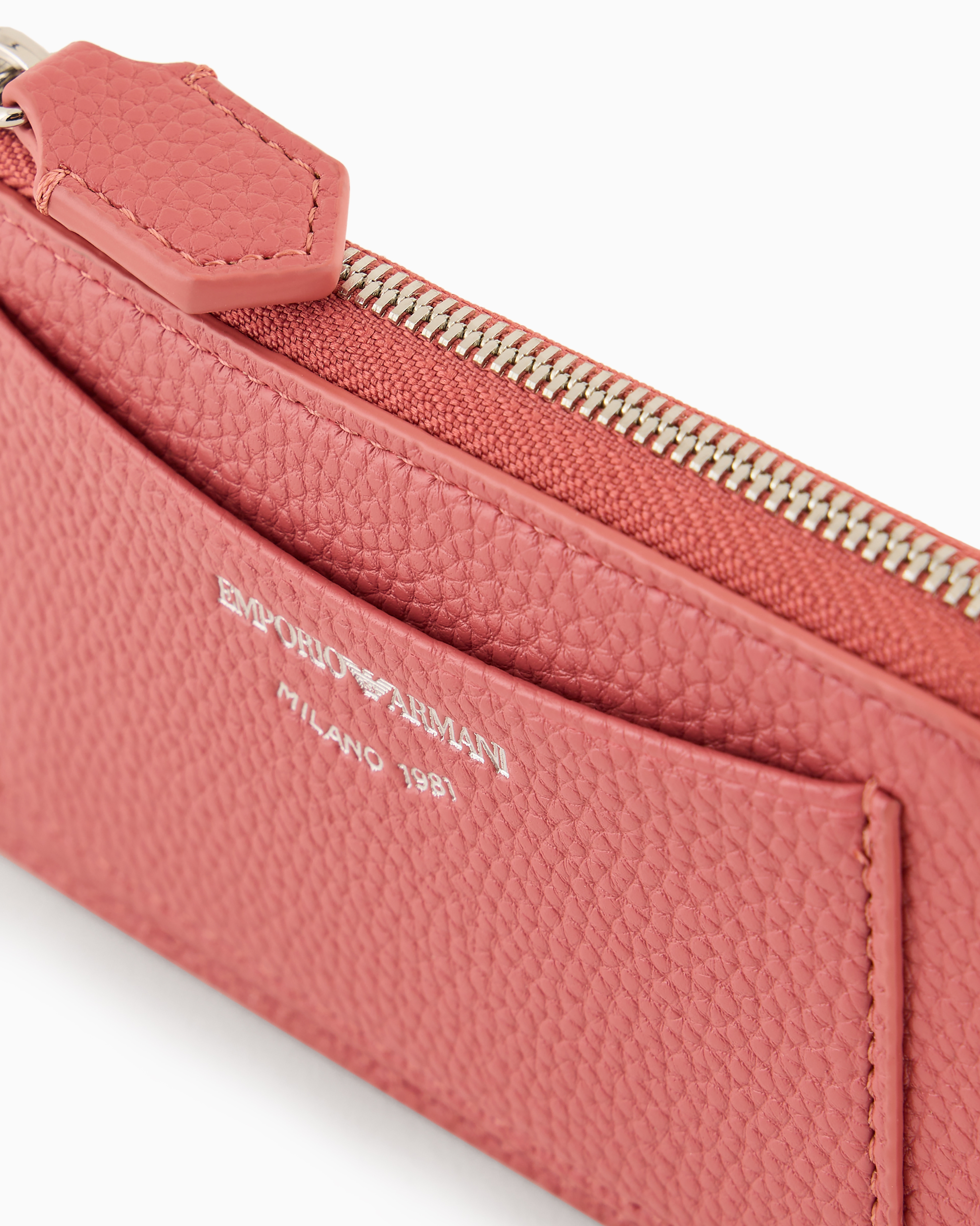 Emporio Armani Official Store Myea Deer-print Card Holder With Wrap-around Zip In Powder Pink
