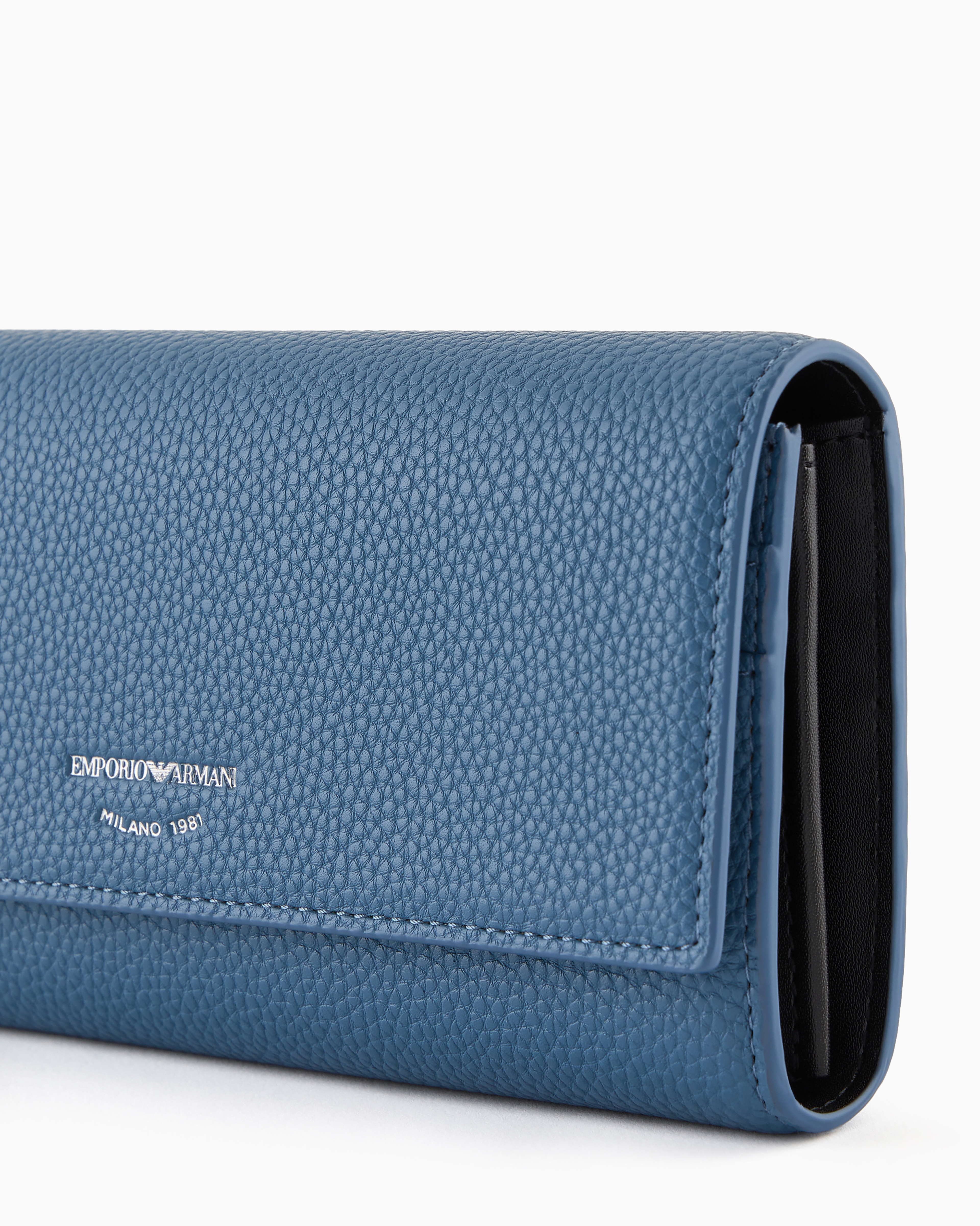 Emporio Armani Official Store Deer-print Myea Wallet With Flap In Azure
