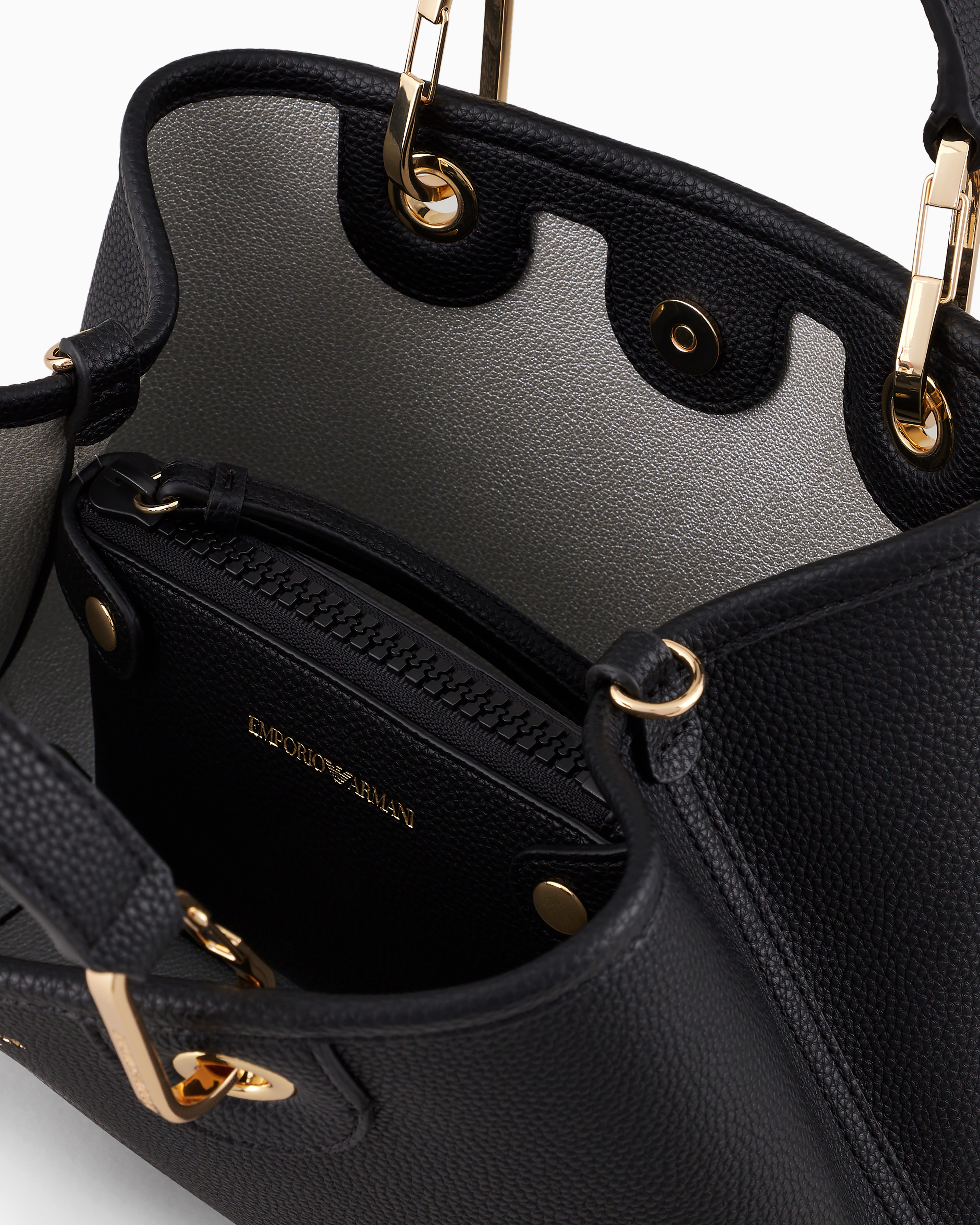 Emporio Armani Official Store Small Myea Shopper Bag With Deer Print In Deep Black