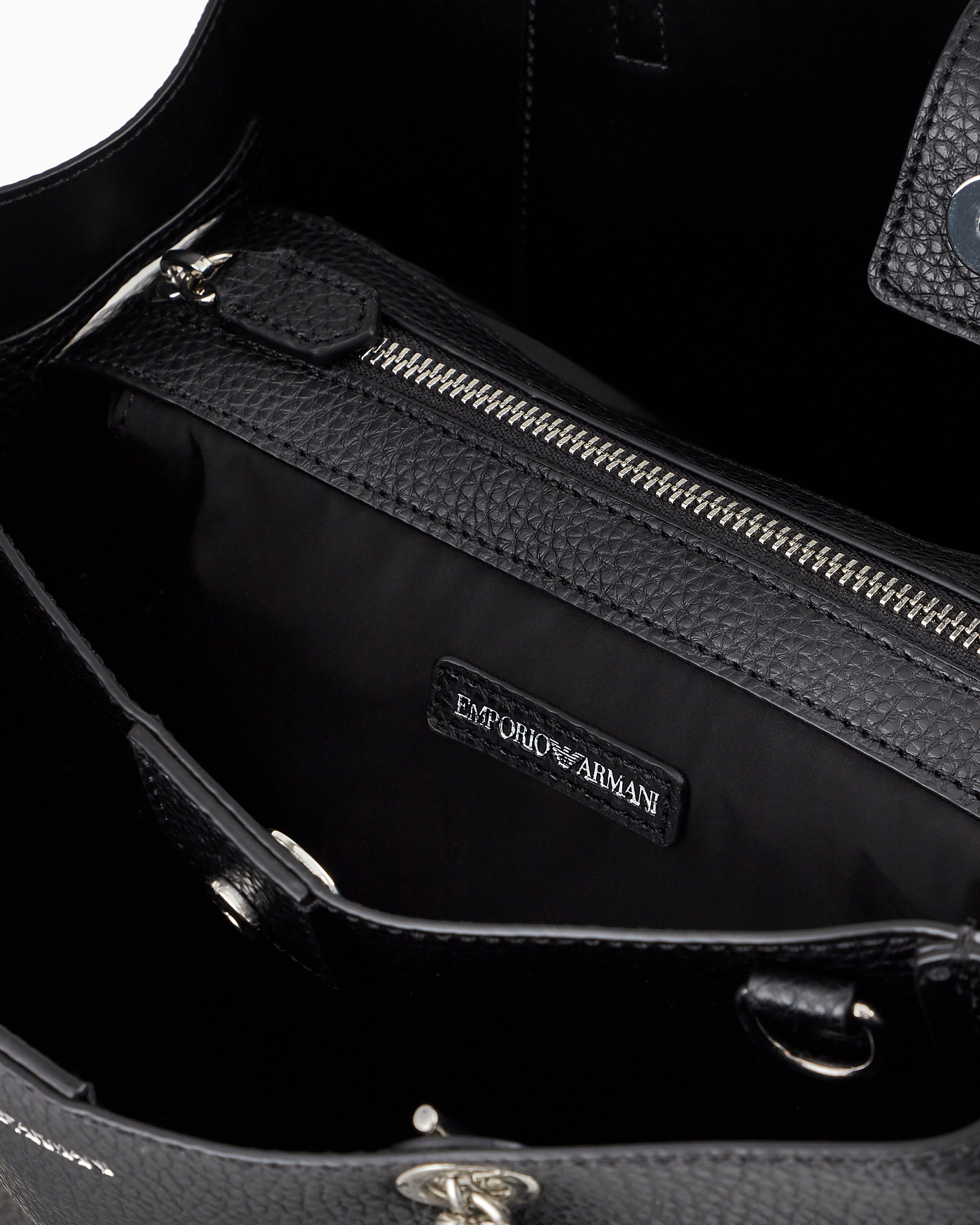 Emporio Armani Full-grain Effect Shopper Bag With Eagle Charm In Black