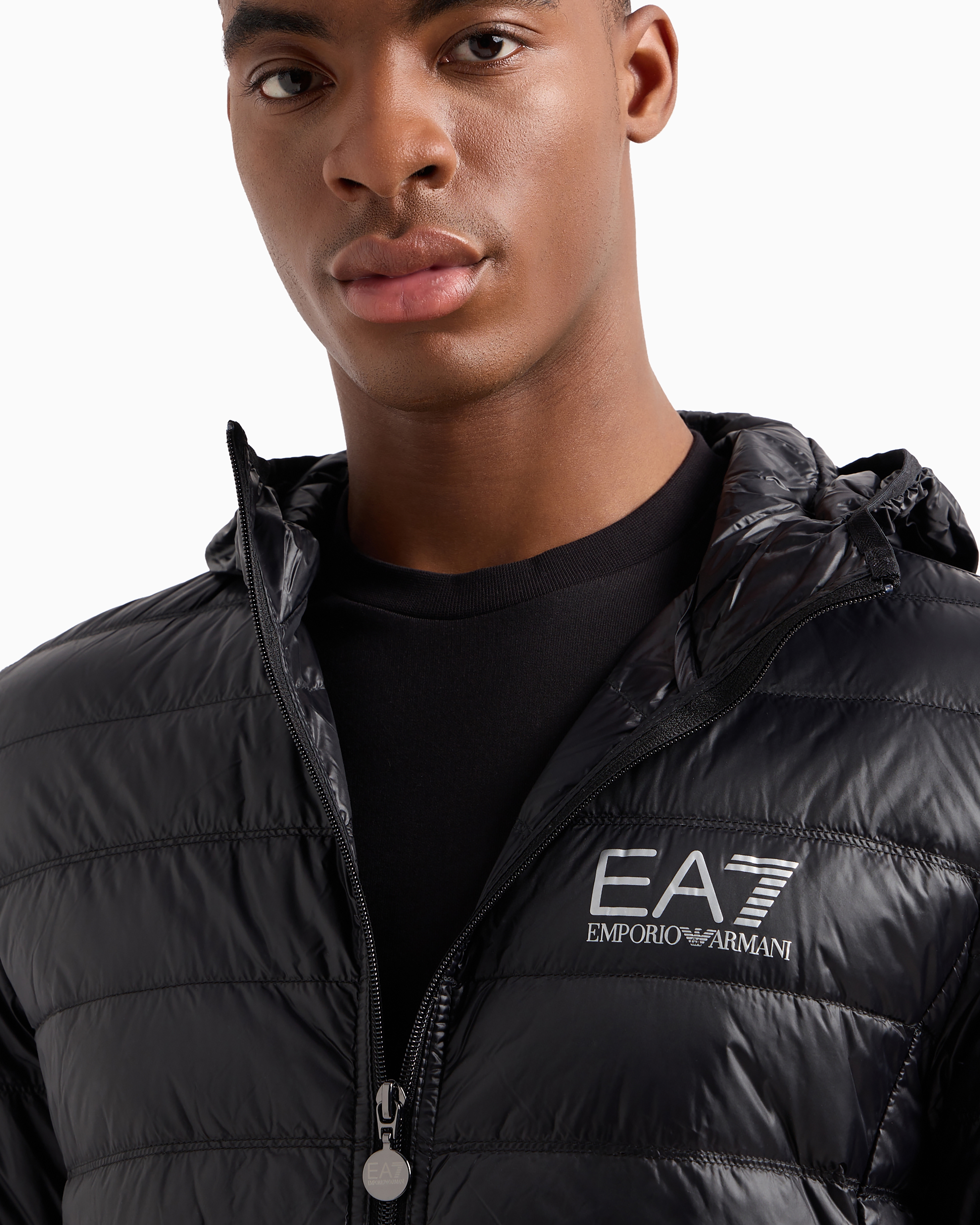 Ea7 Packable Hooded Core Identity Puffer Jacket In Black