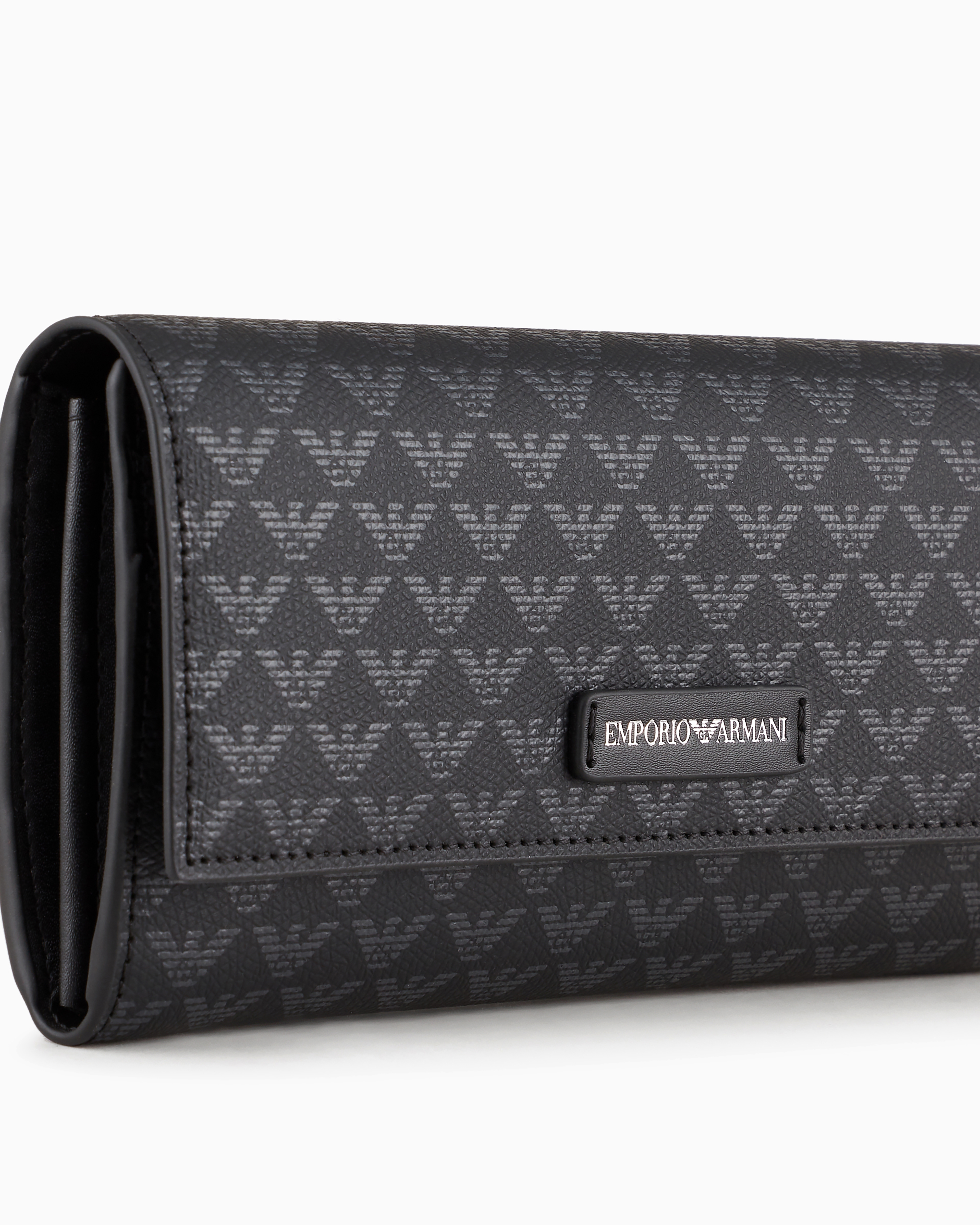 Emporio Armani All-over Eagle Wallet With Flap In Pattern