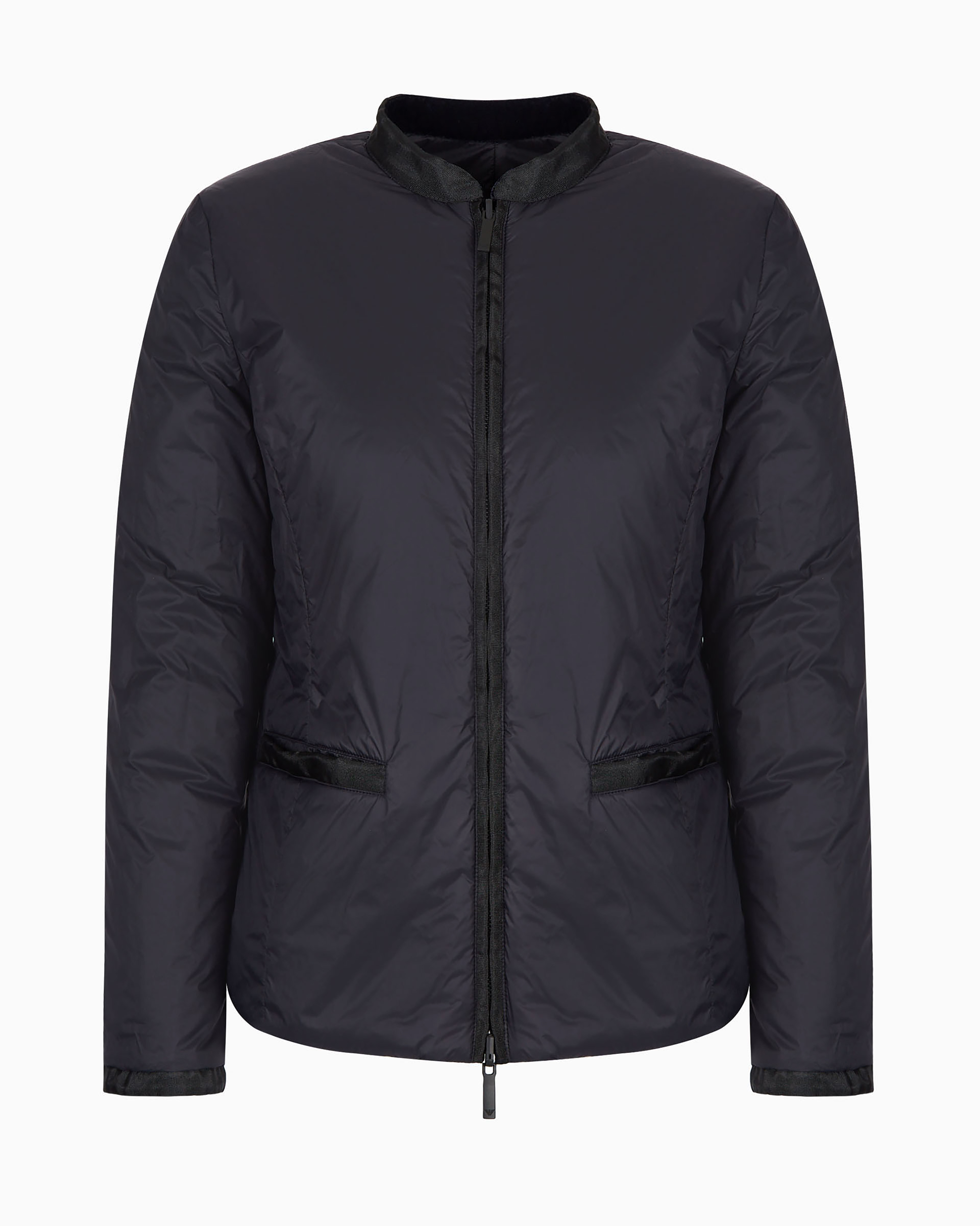 Emporio Armani Nylon Reversible Guru-collared Jacket In Navy Blue