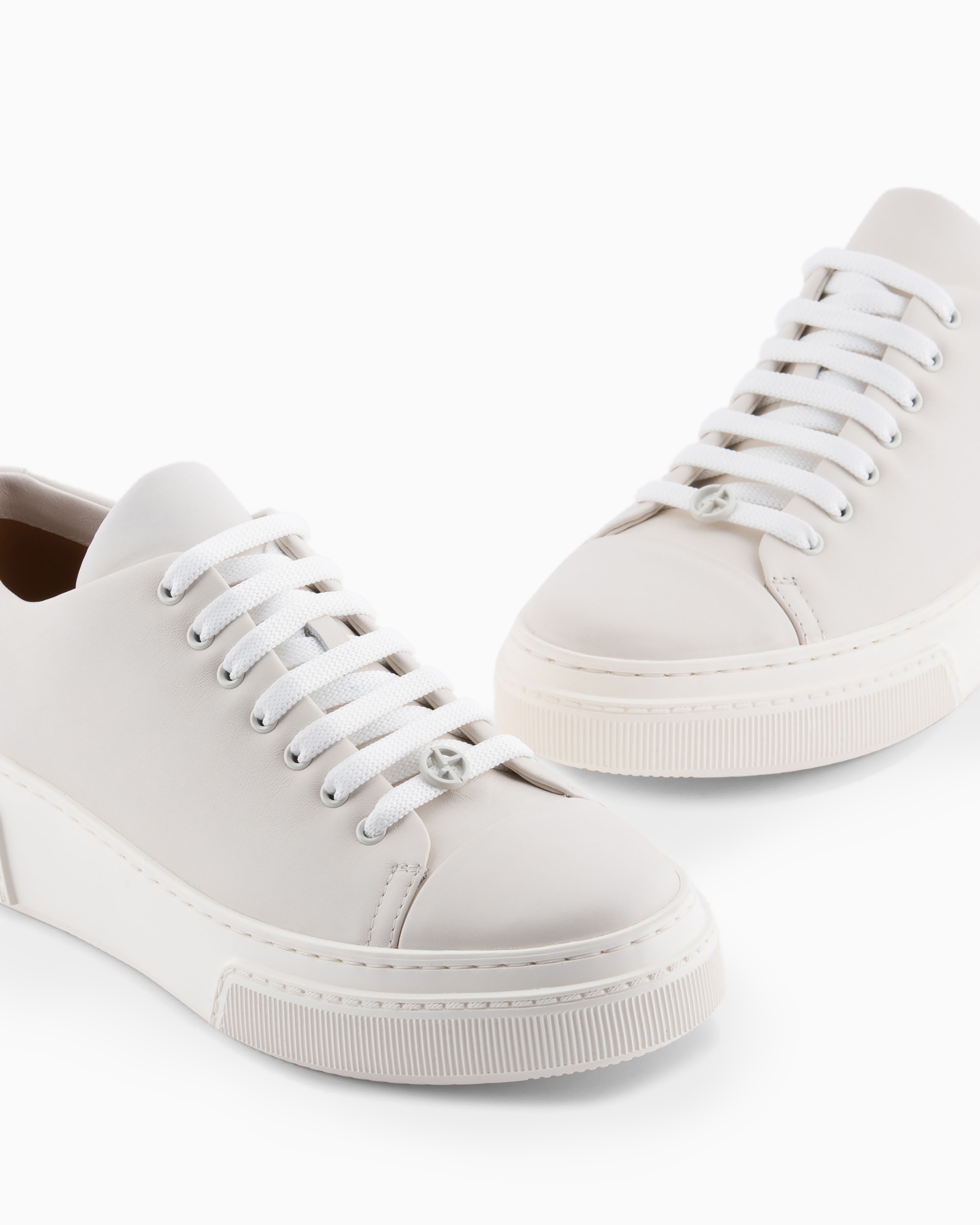 Giorgio Armani Official Store Soft Calfskin Sneakers In White