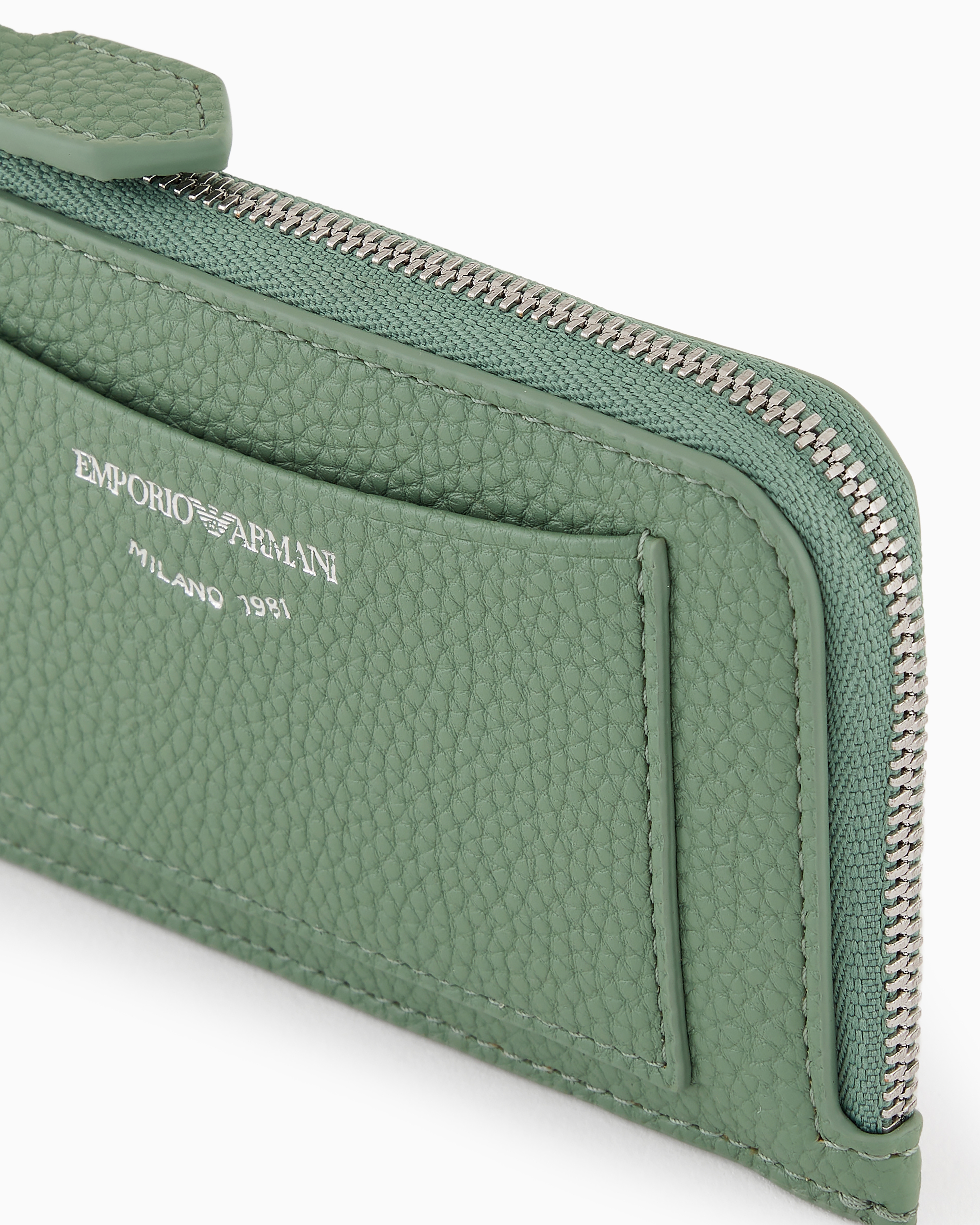 Emporio Armani Official Store Myea Deer-print Card Holder With Wrap-around Zip In Light Green