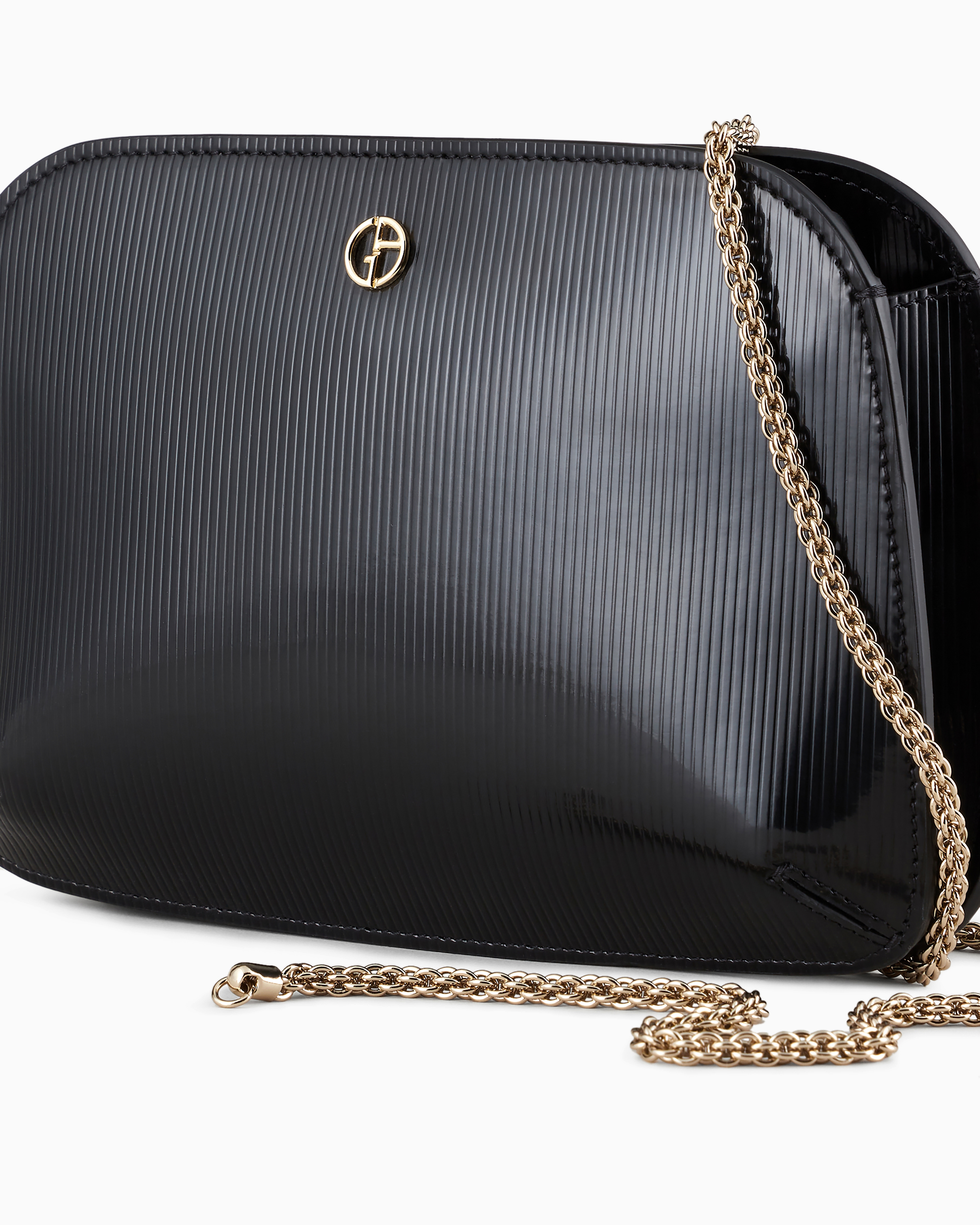 Giorgio Armani Striped, Lamé-leather La Prima Clutch Bag In Black