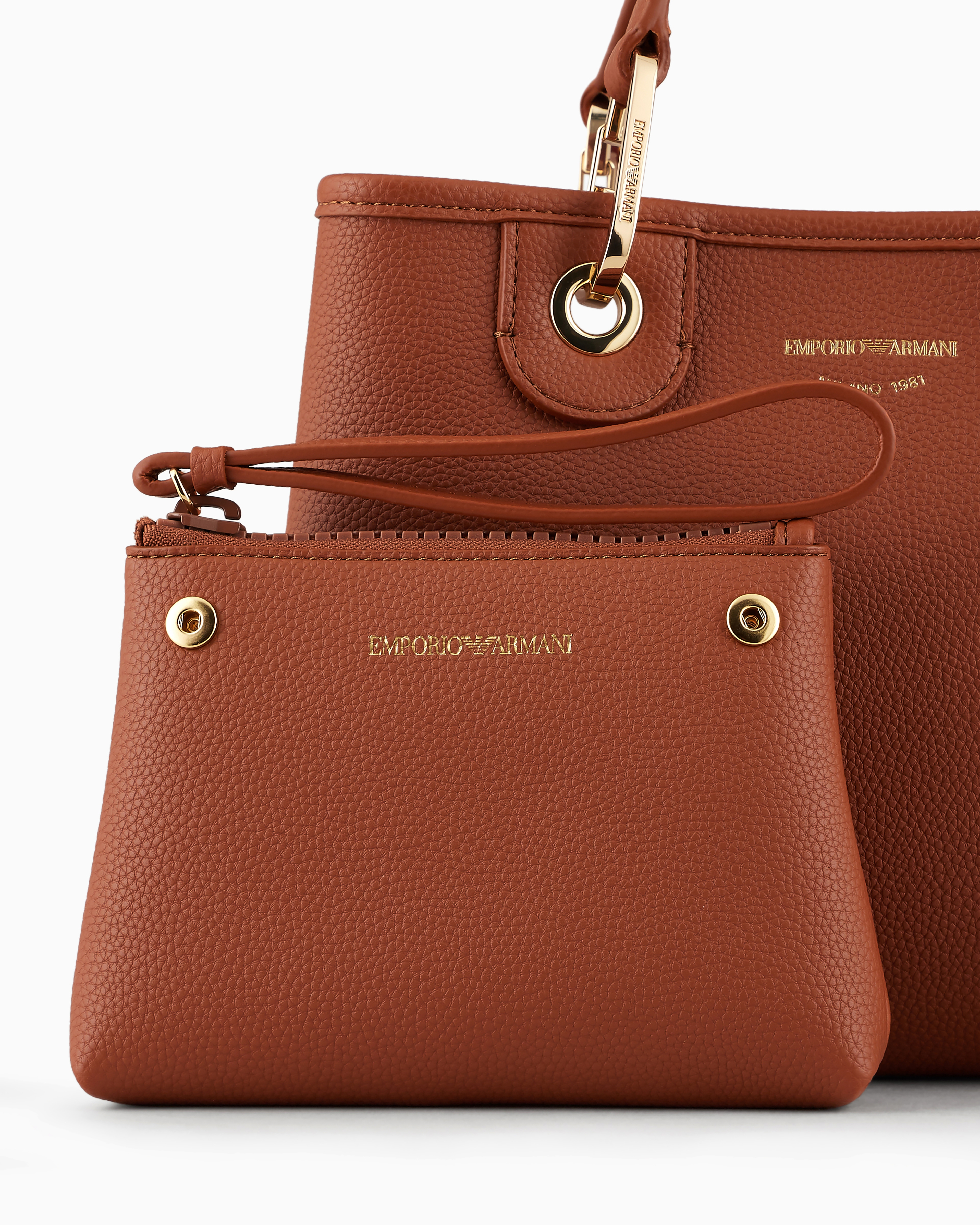 Emporio Armani Official Store Small Myea Shopper Bag With Deer Print In Tobacco