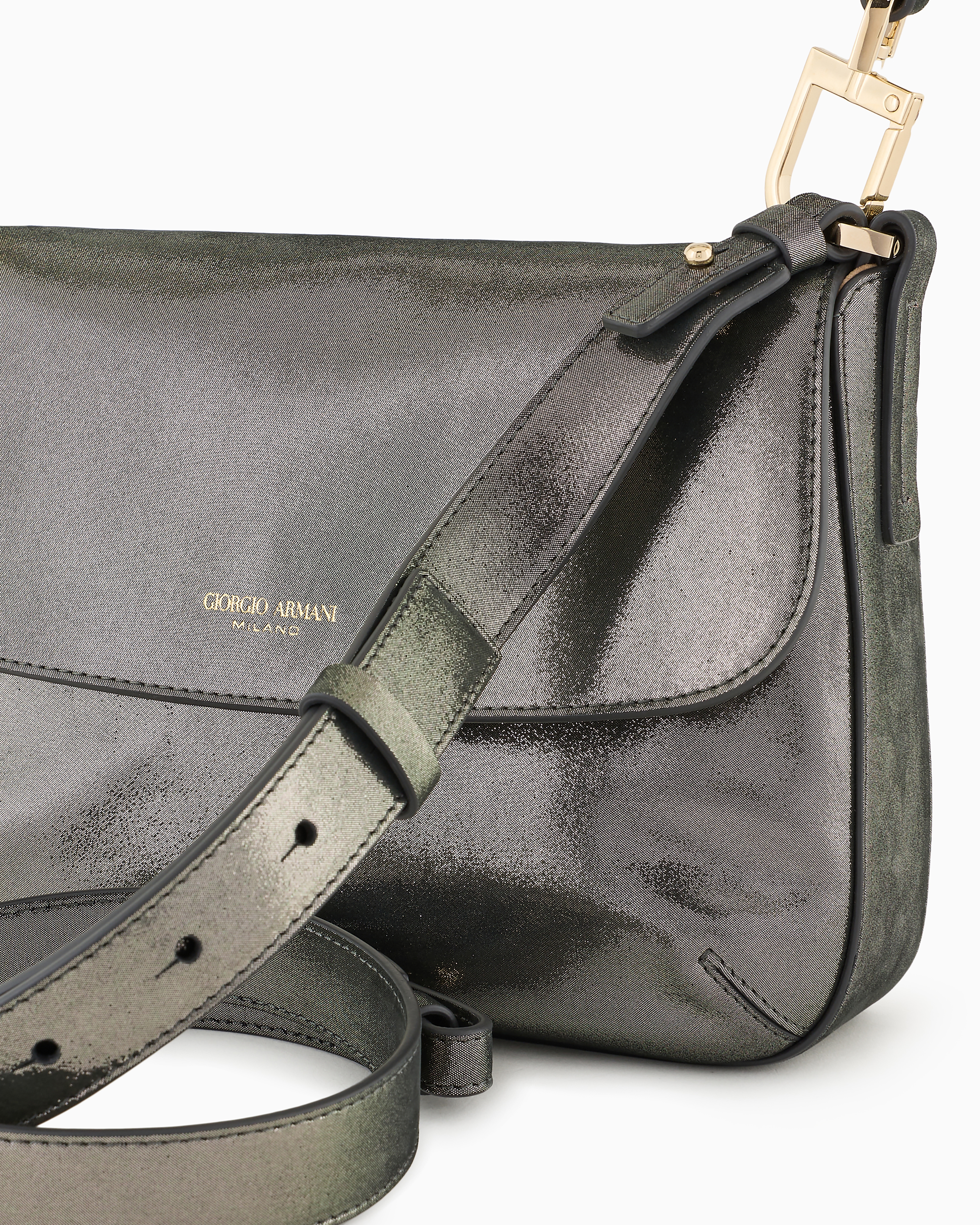 Giorgio Armani Shimmering Nubuck Small Baguette Bag La Prima Soft In Black