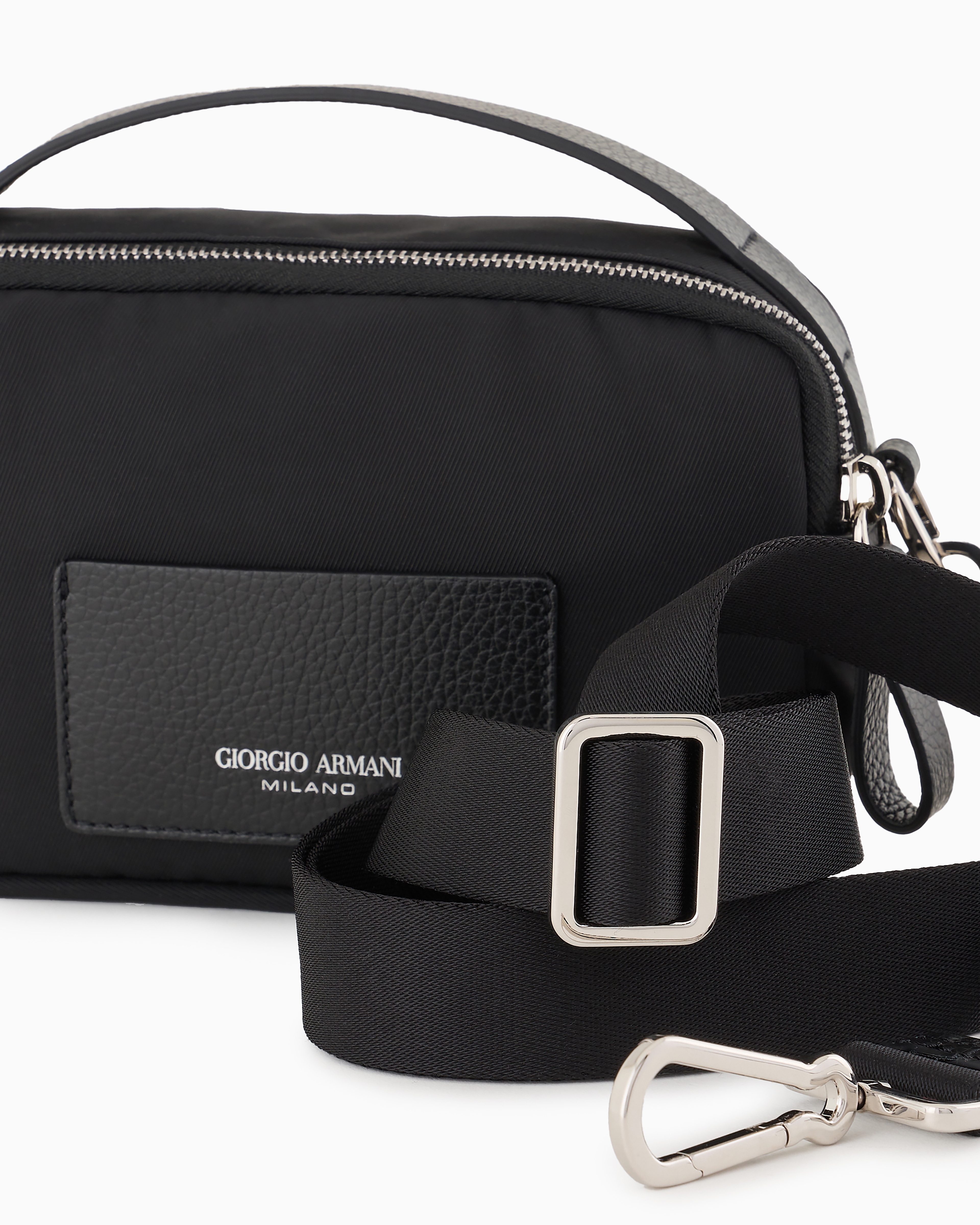 Giorgio Armani Asv Mini Crossbody Bag In Nylon And Leather In Black