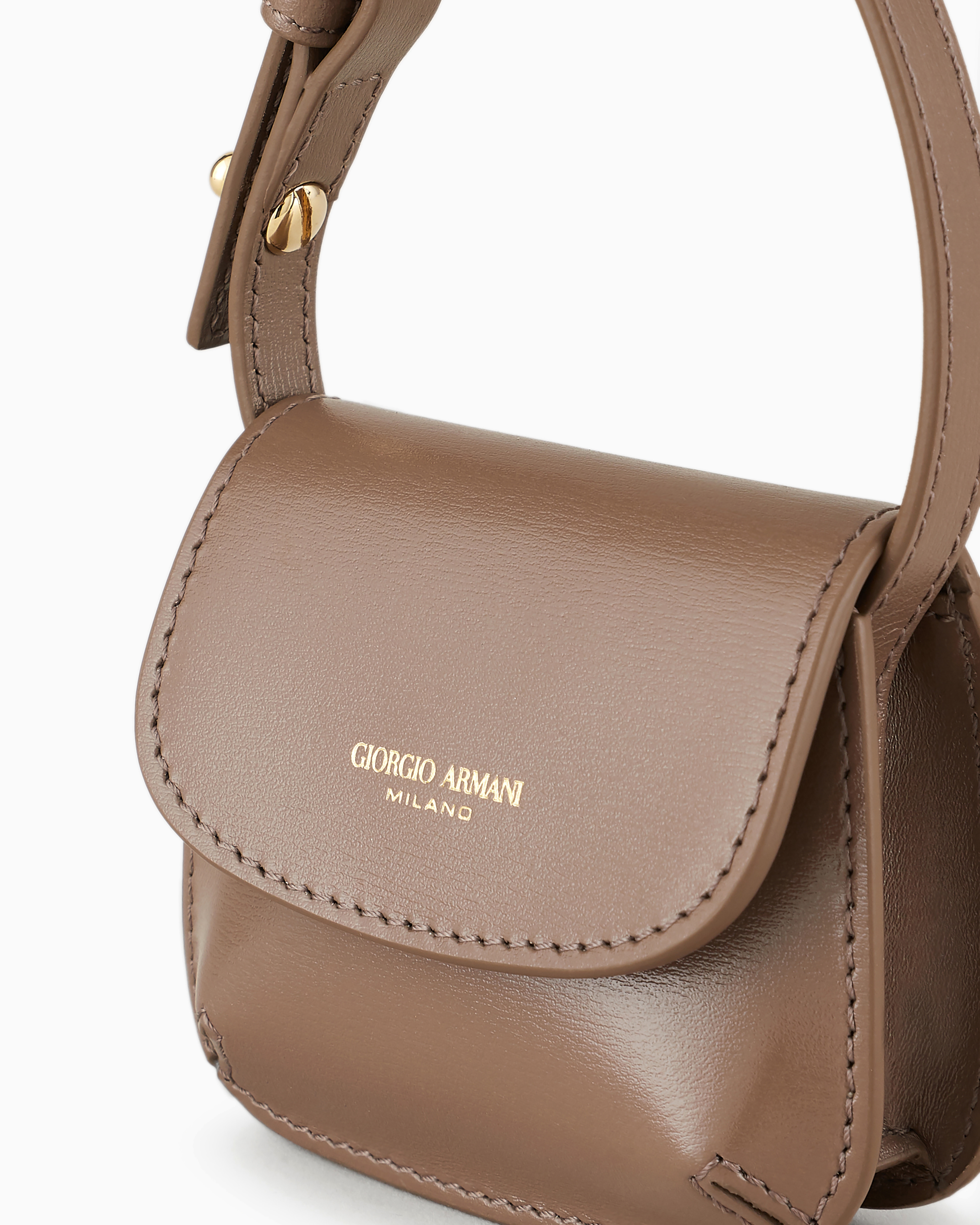 Shop Giorgio Armani La Prima Palmellato Leather Mini-charm In Mud