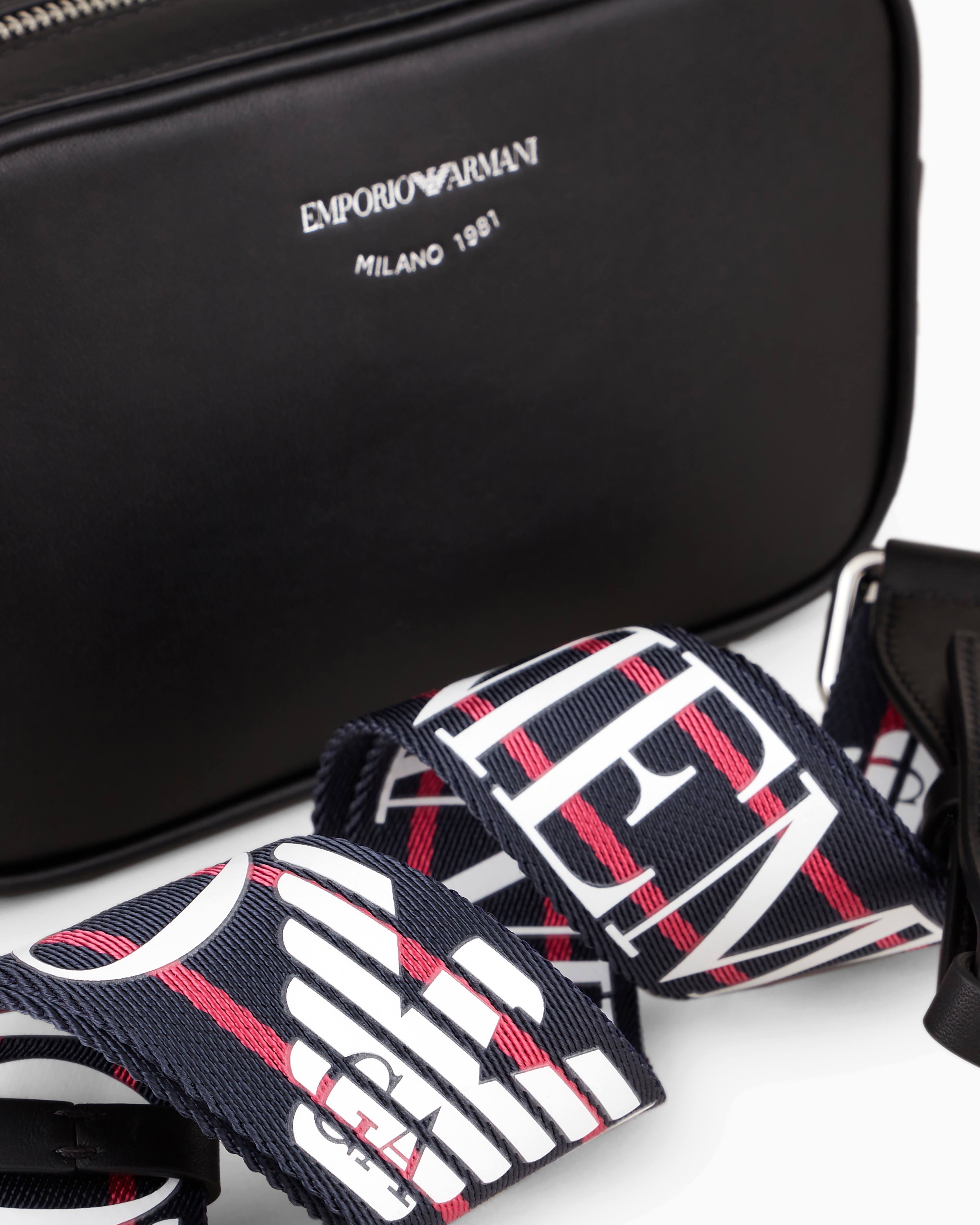 Emporio Armani Faux-leather Camera Case With Shoulder Strap In Black