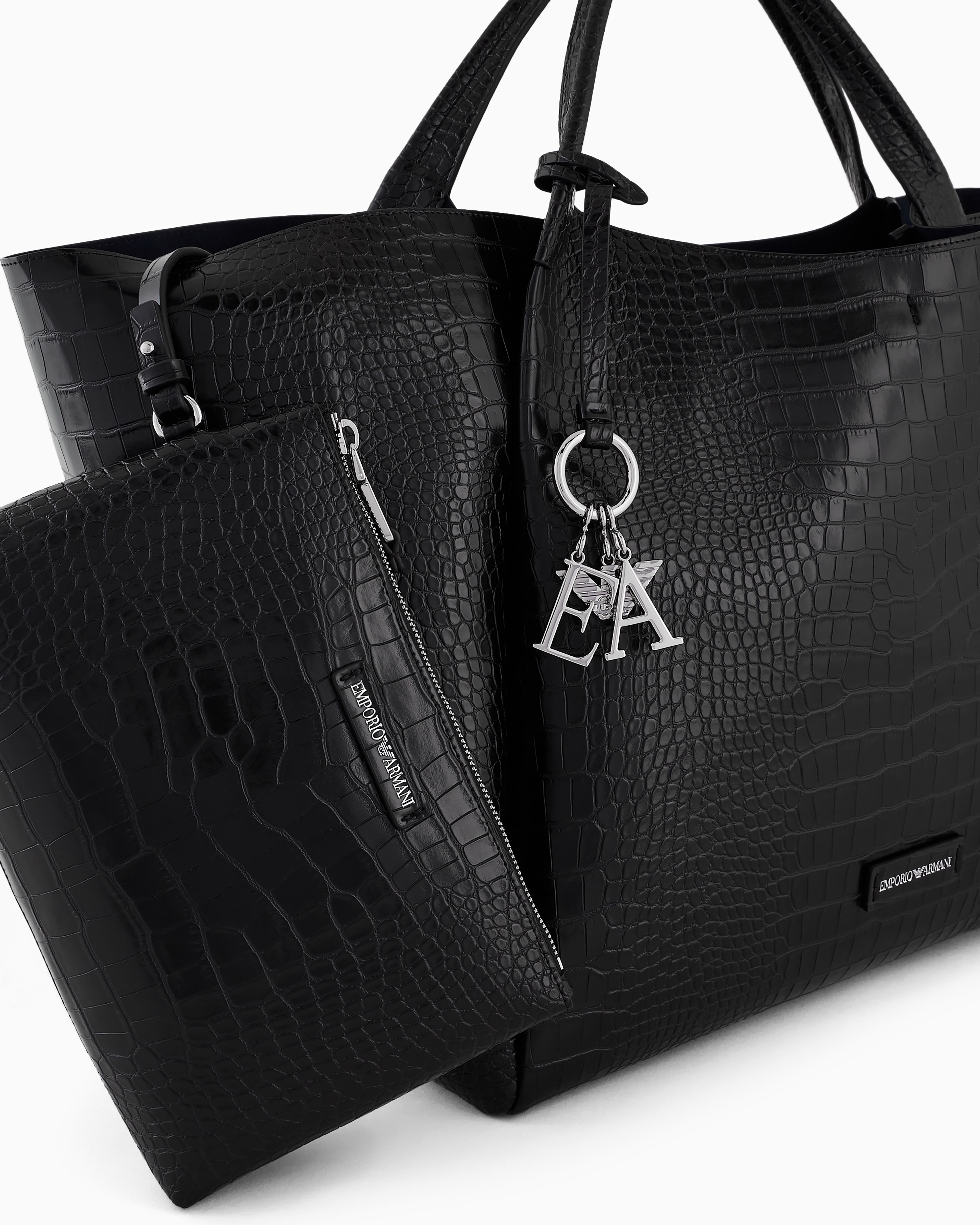 EMPORIO ARMANI OVERSIZED SHOPPER BAG WITH MOCK-CROC FINISH AND LOGO CHARM 