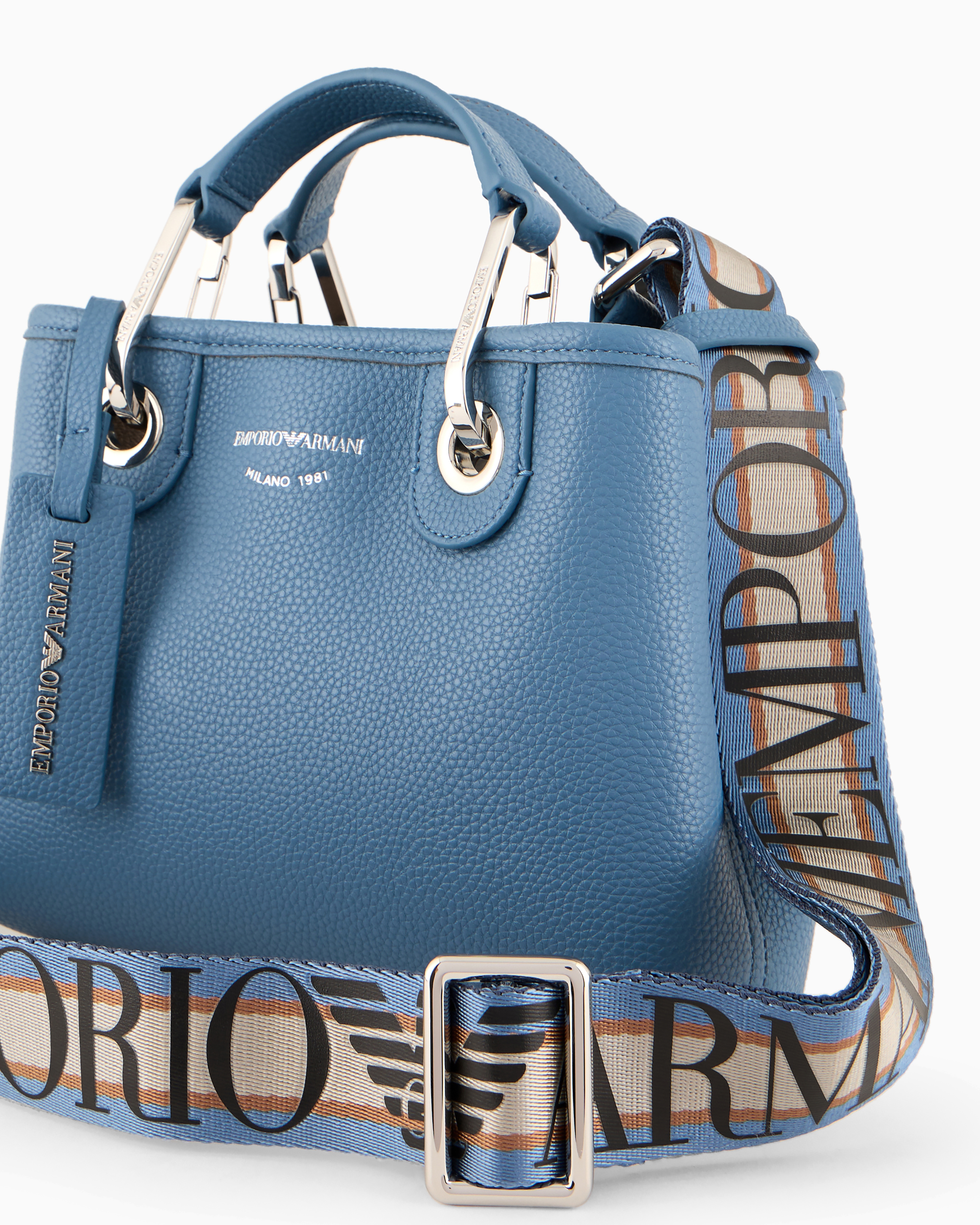 Emporio Armani Official Store Deer-print Myea Mini Bag In Azure