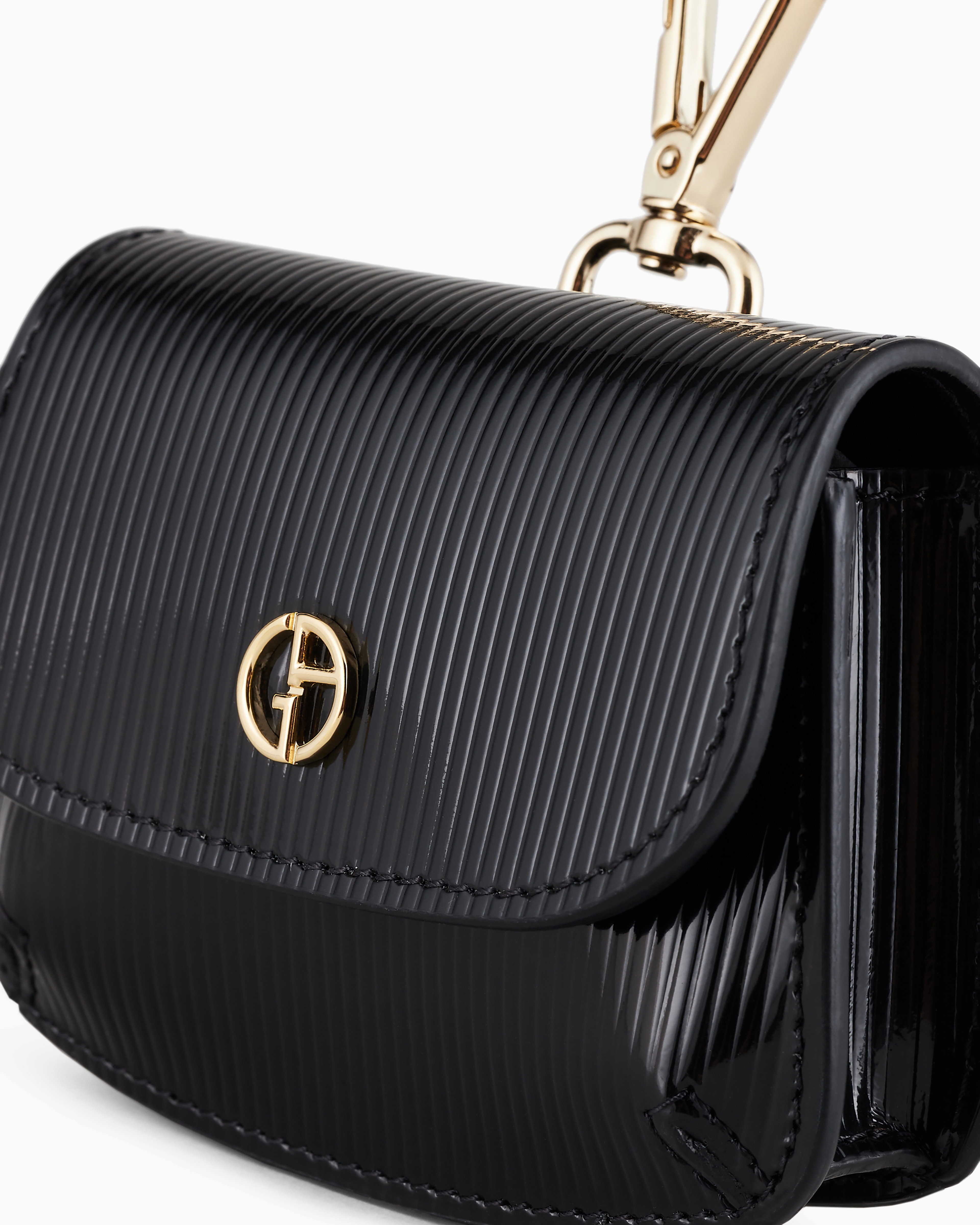 Giorgio Armani La Prima Striped, Lamé-leather Mini Charm In Black