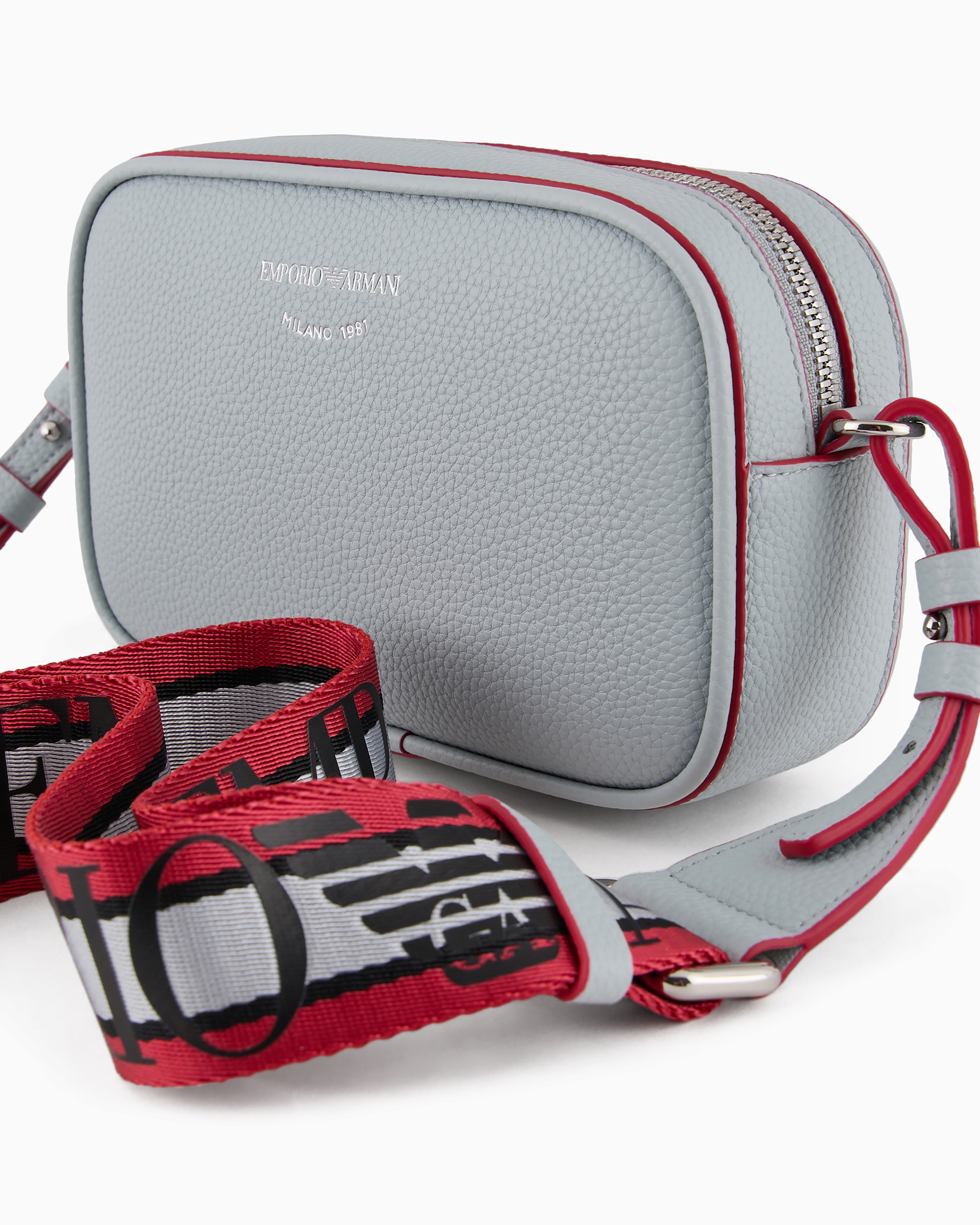 Emporio Armani Official Store Deer-print Camera Case With Shoulder Strap In Light Gray