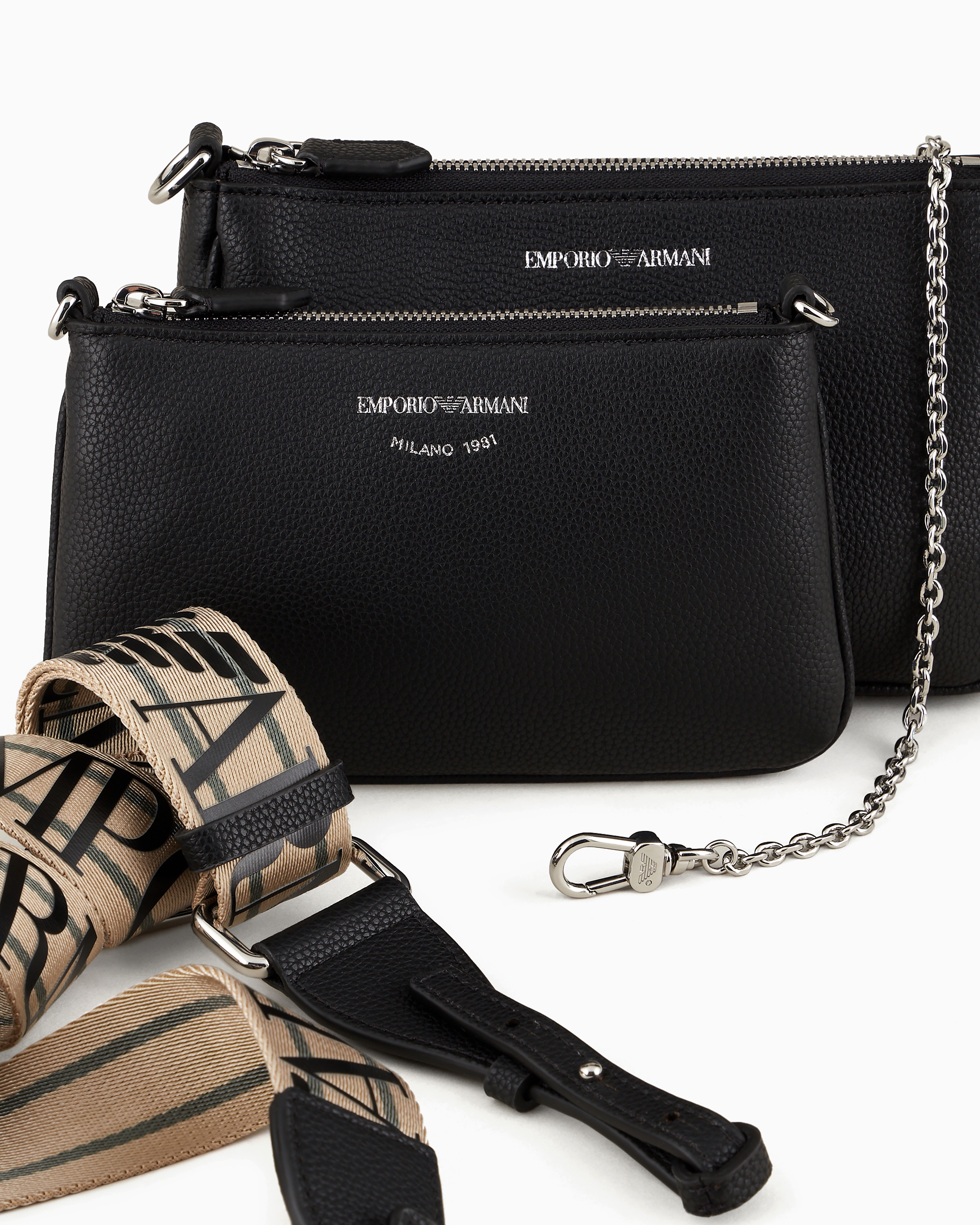 Shop Emporio Armani Deer-print Double Mini Bag With Shoulder Strap In Black