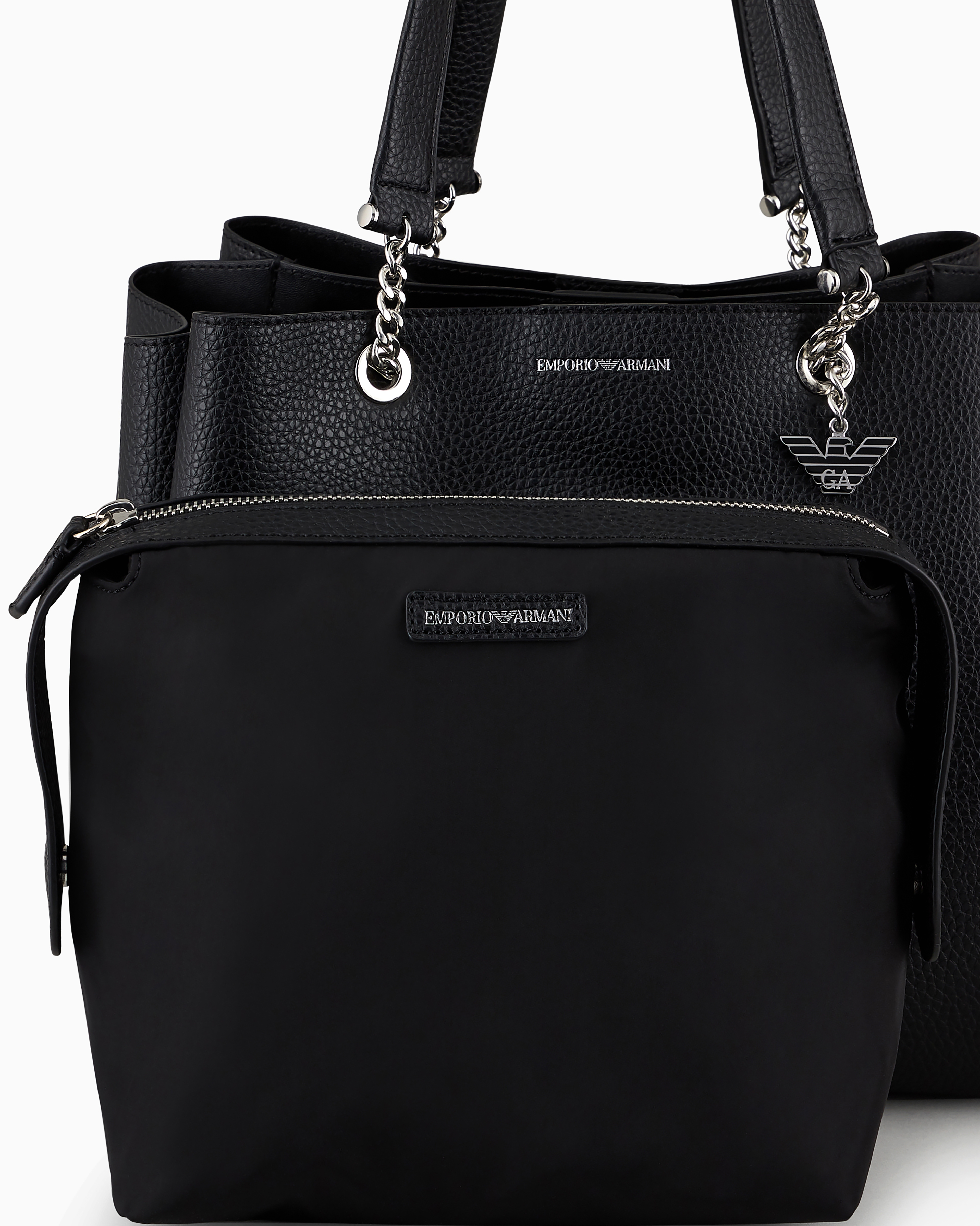 Emporio Armani Full-grain Effect Shopper Bag With Eagle Charm In Black
