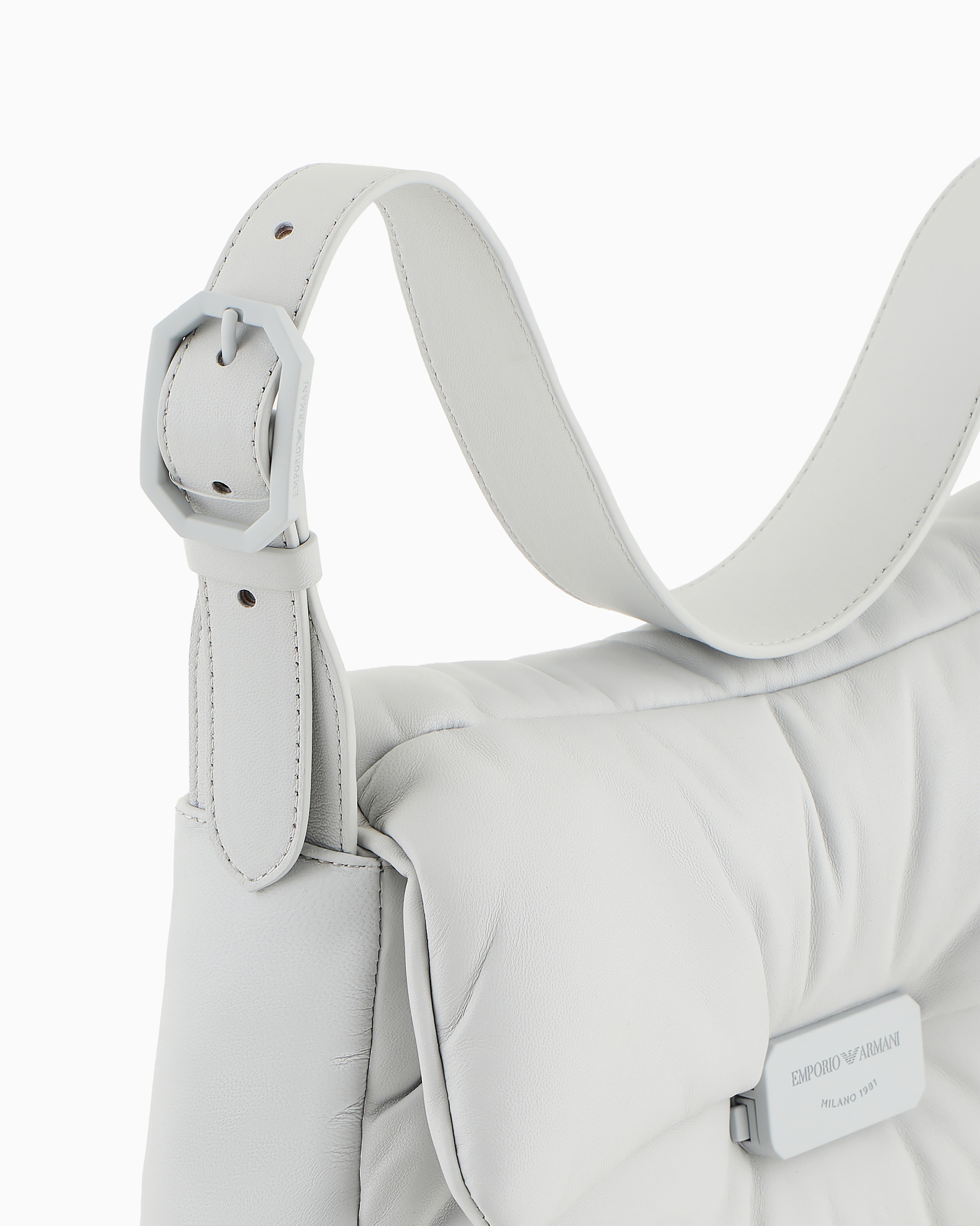 Emporio Armani Official Store Oversized Baguette Shoulder Bag In Puffy Nappa Leather In Light Gray