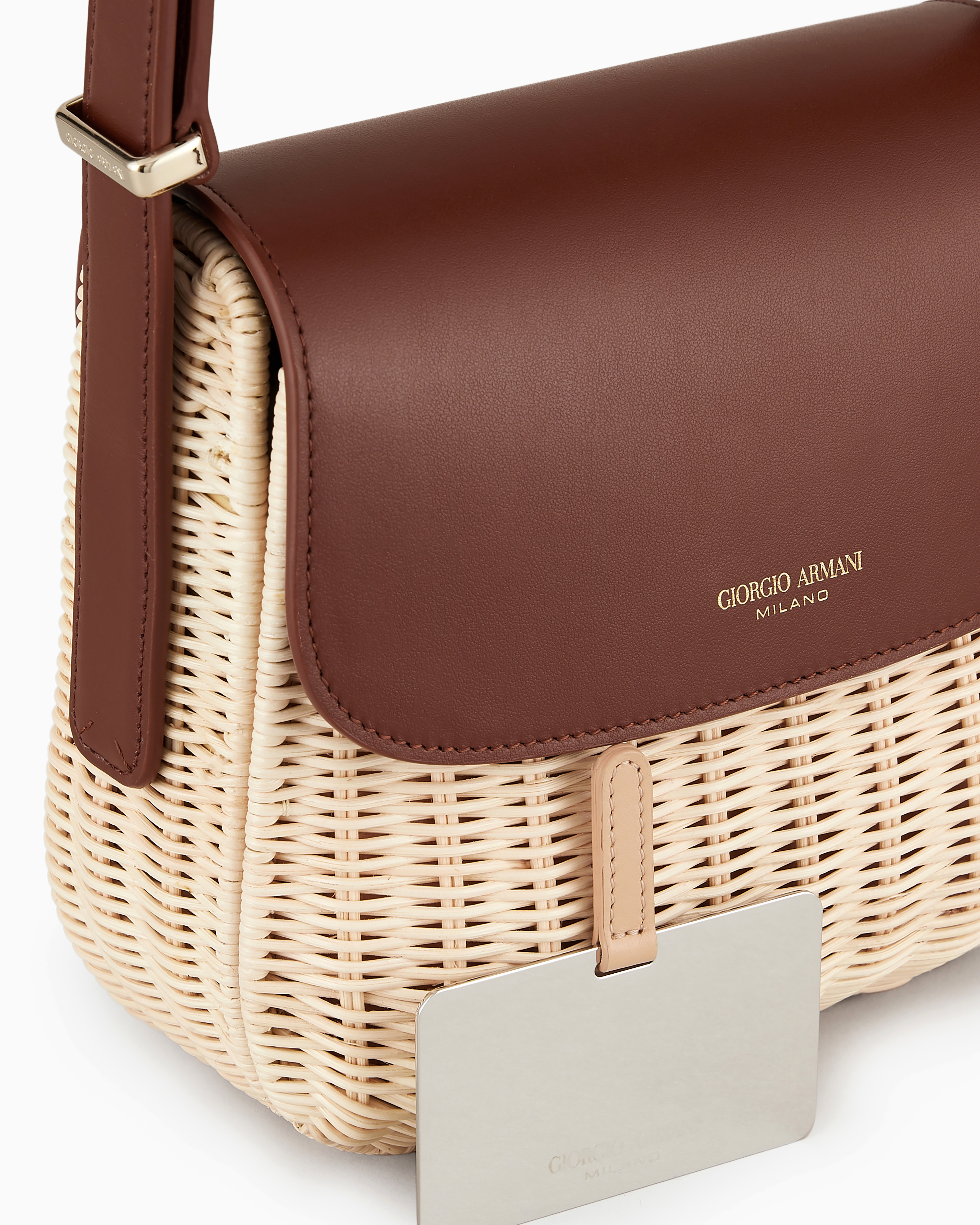 Giorgio Armani Official Store La Prima Wicker And Leather Shoulder Bag In Buff