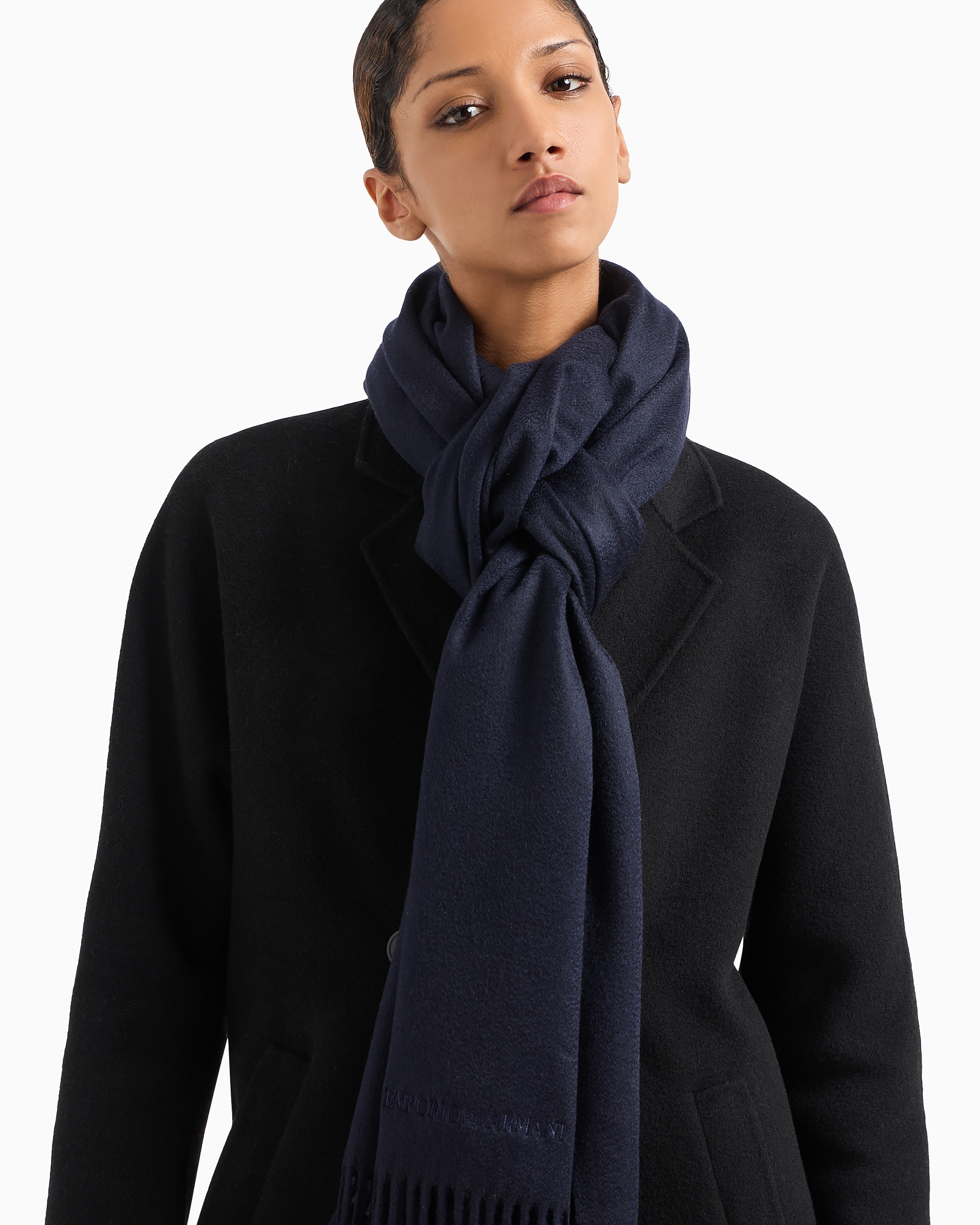 Emporio Armani Pure Cashmere Stole In Navy Blue