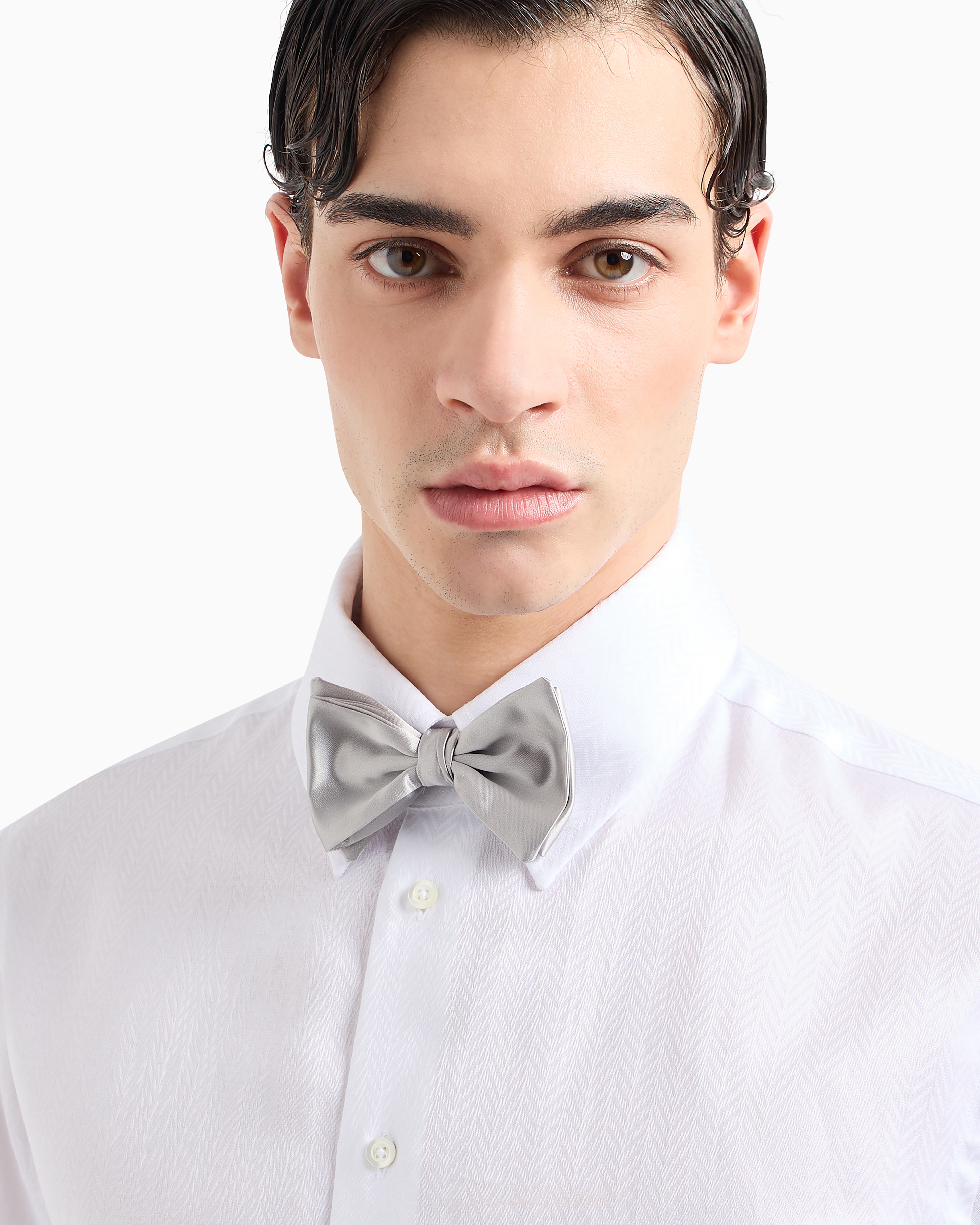 Emporio Armani Official Store Pure Silk Bow Tie With Jacquard Micro-motif In Silver