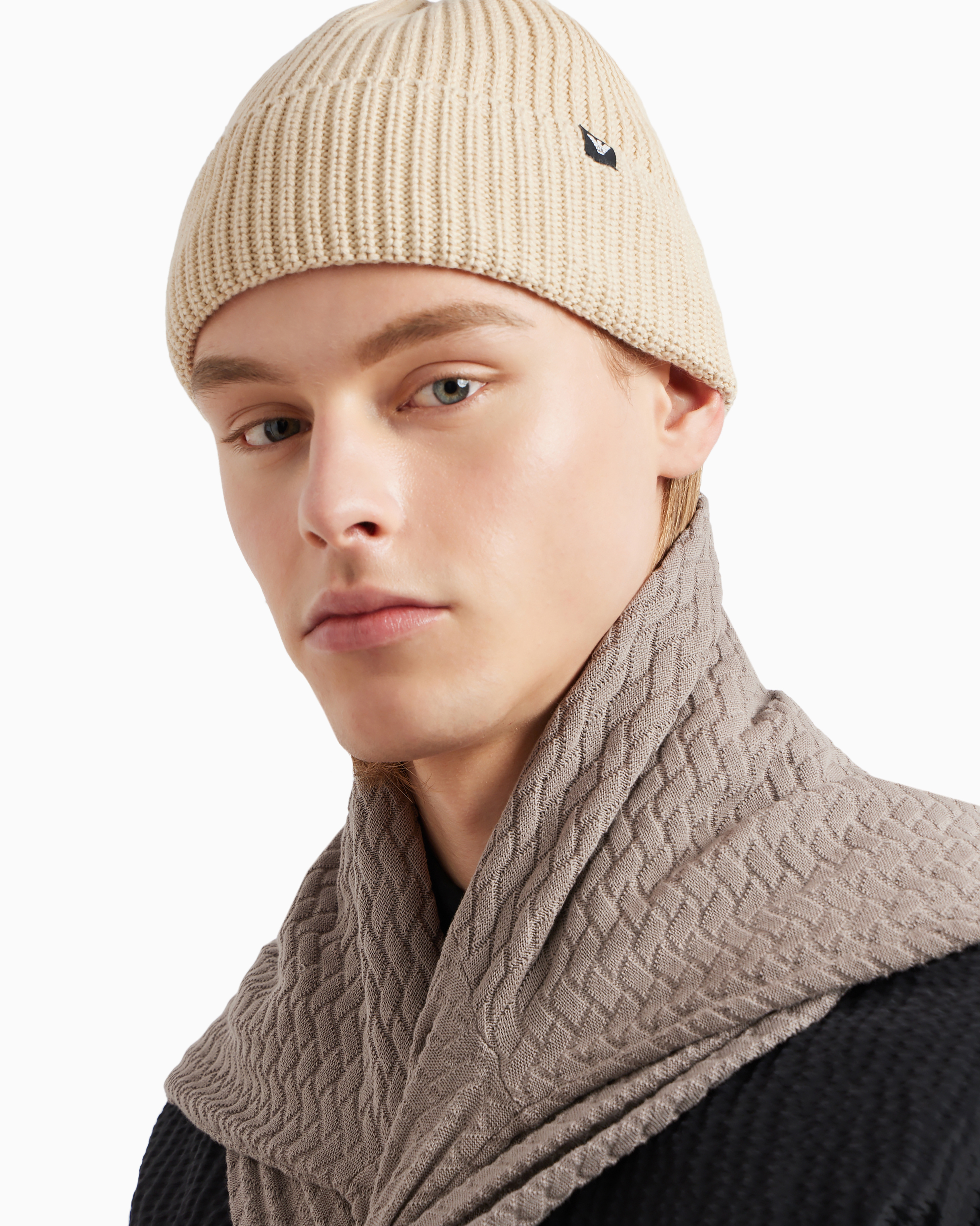 EMPORIO ARMANI RIB-KNIT BEANIE WITH TURN-UP BRIM 