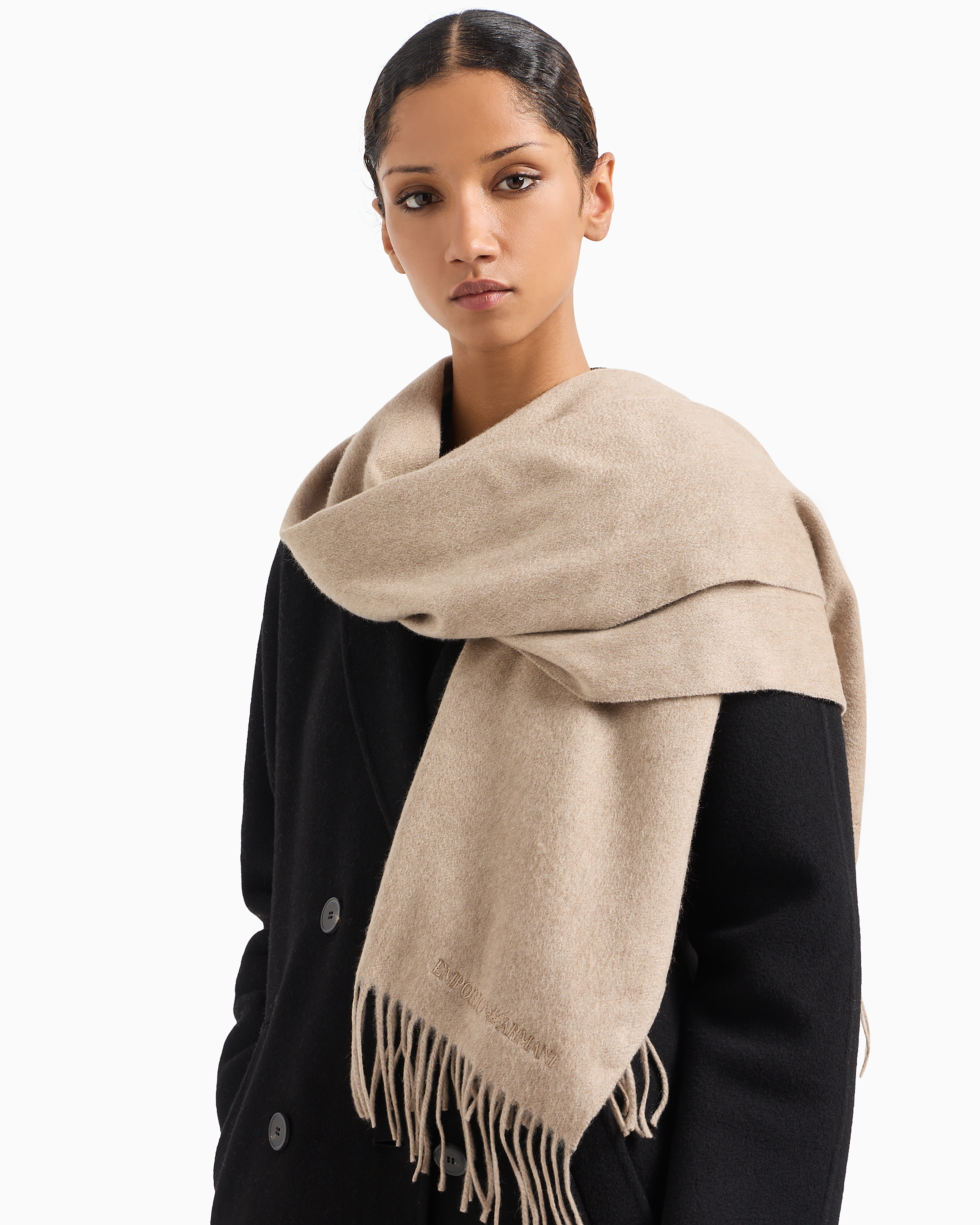 Shop Emporio Armani Casentino Cashmere Scarf In Beige